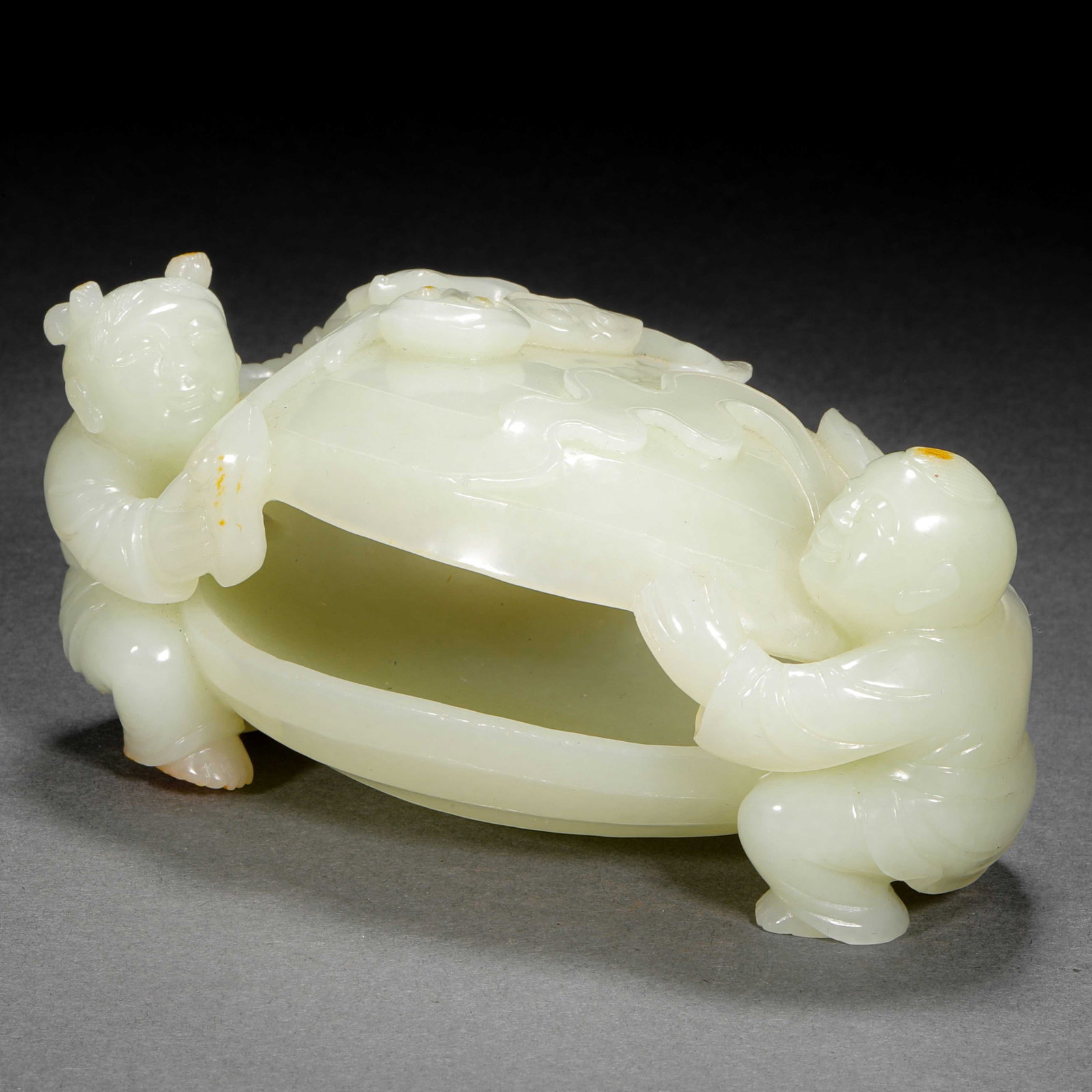 Qing Dynasty Hetian jade boy pen wash: H6.5cm W13cm Weight485g