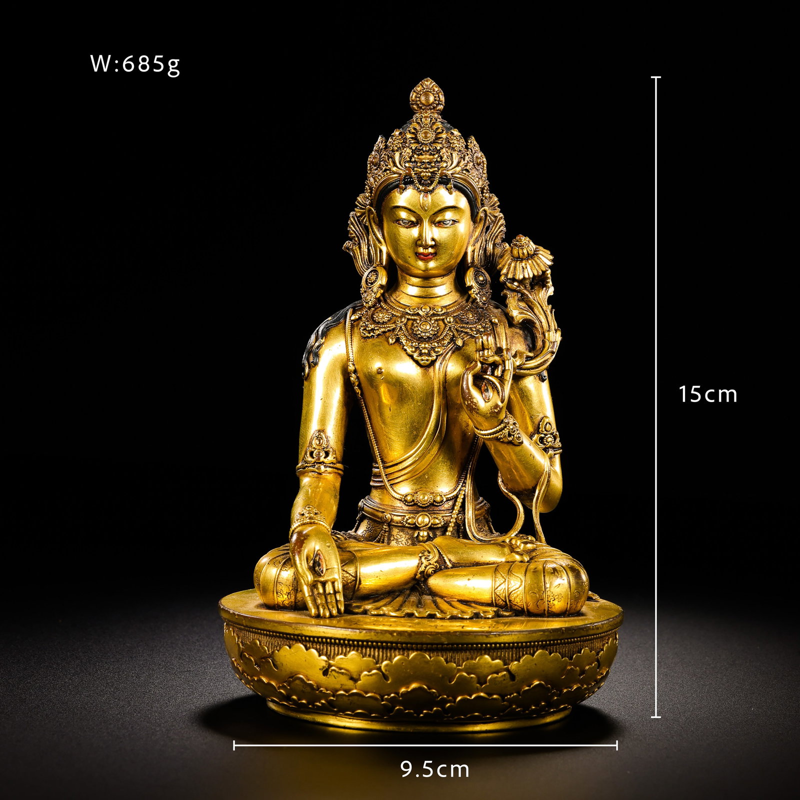 Ming Dynasty bronze gilt white mother statue: H15 cm W9.5 cm Weight685 g