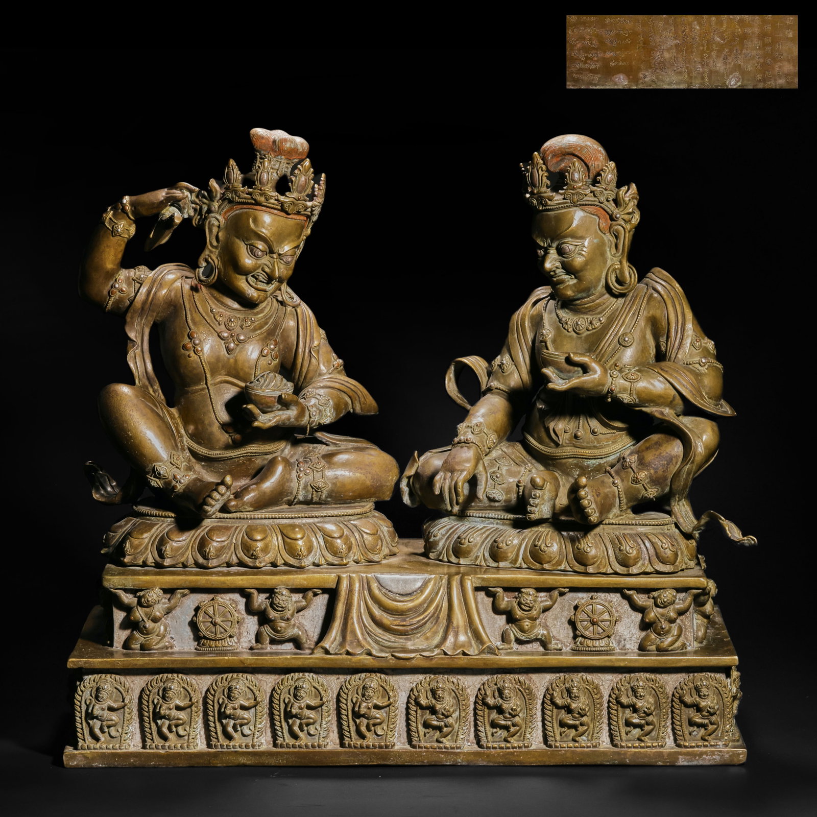 Qing Dynasty Copper Double King Kong Protectors Statues: H40cm W44cm