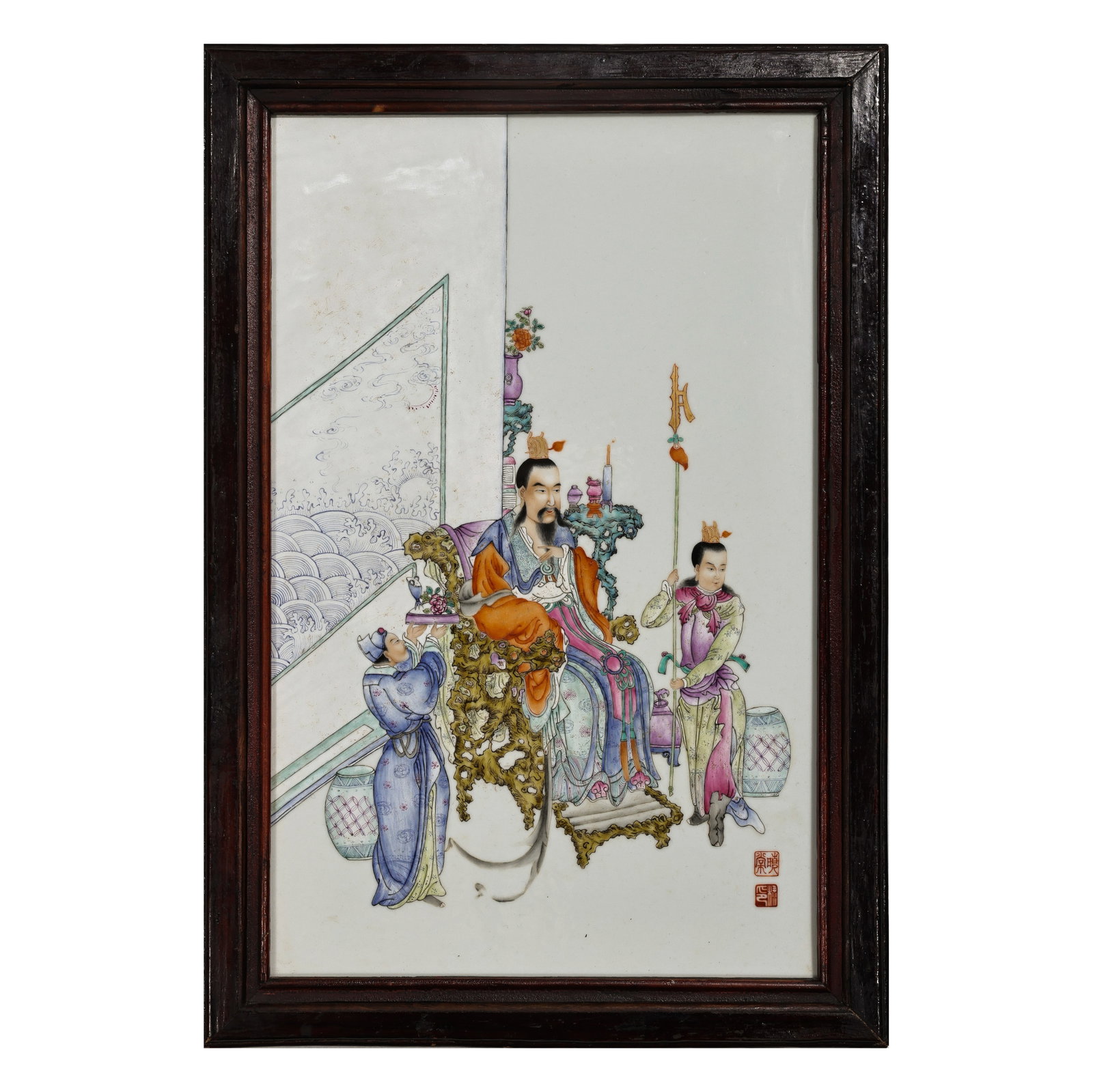 Qing Dynasty Pastel Porcelain Plate Painting: H47.5cm W32cm