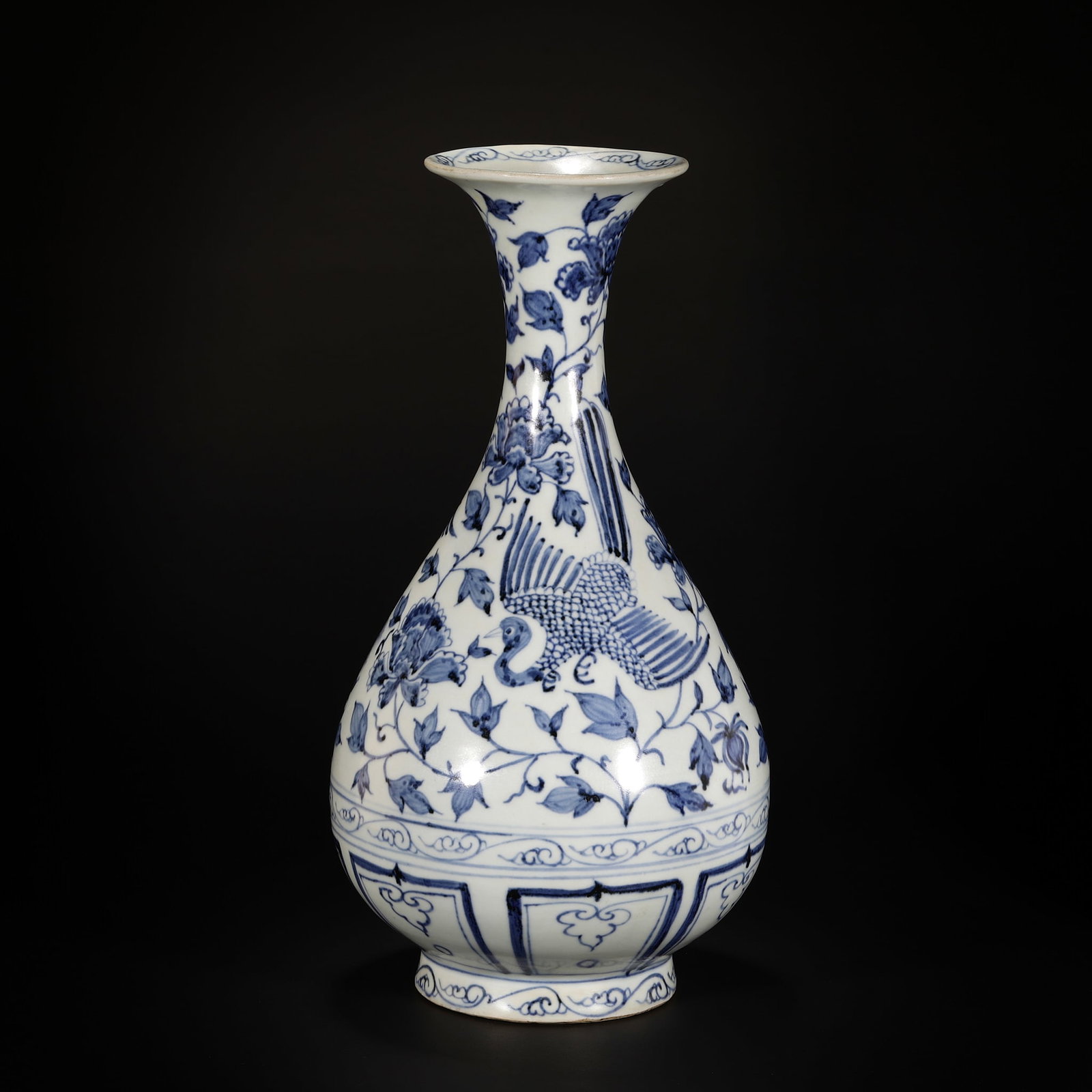 Before the Ming Dynasty, the blue-and-flower bird pattern jade pot spring: H31cm W15cm