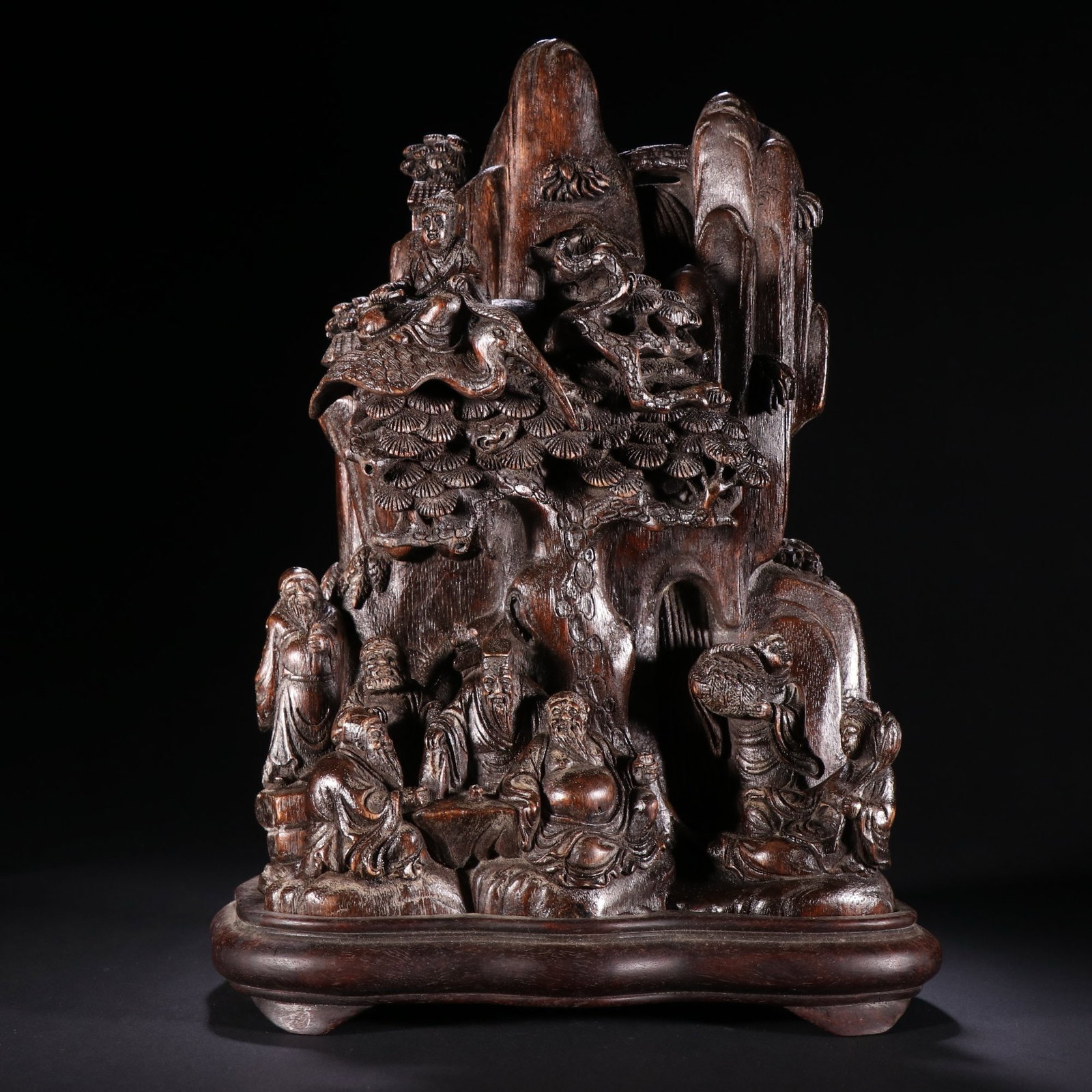 Qing Dynasty Aquilary Carved Eight Immortals Shanzi Ornaments: H28 cm W21 cm Wight 1172g