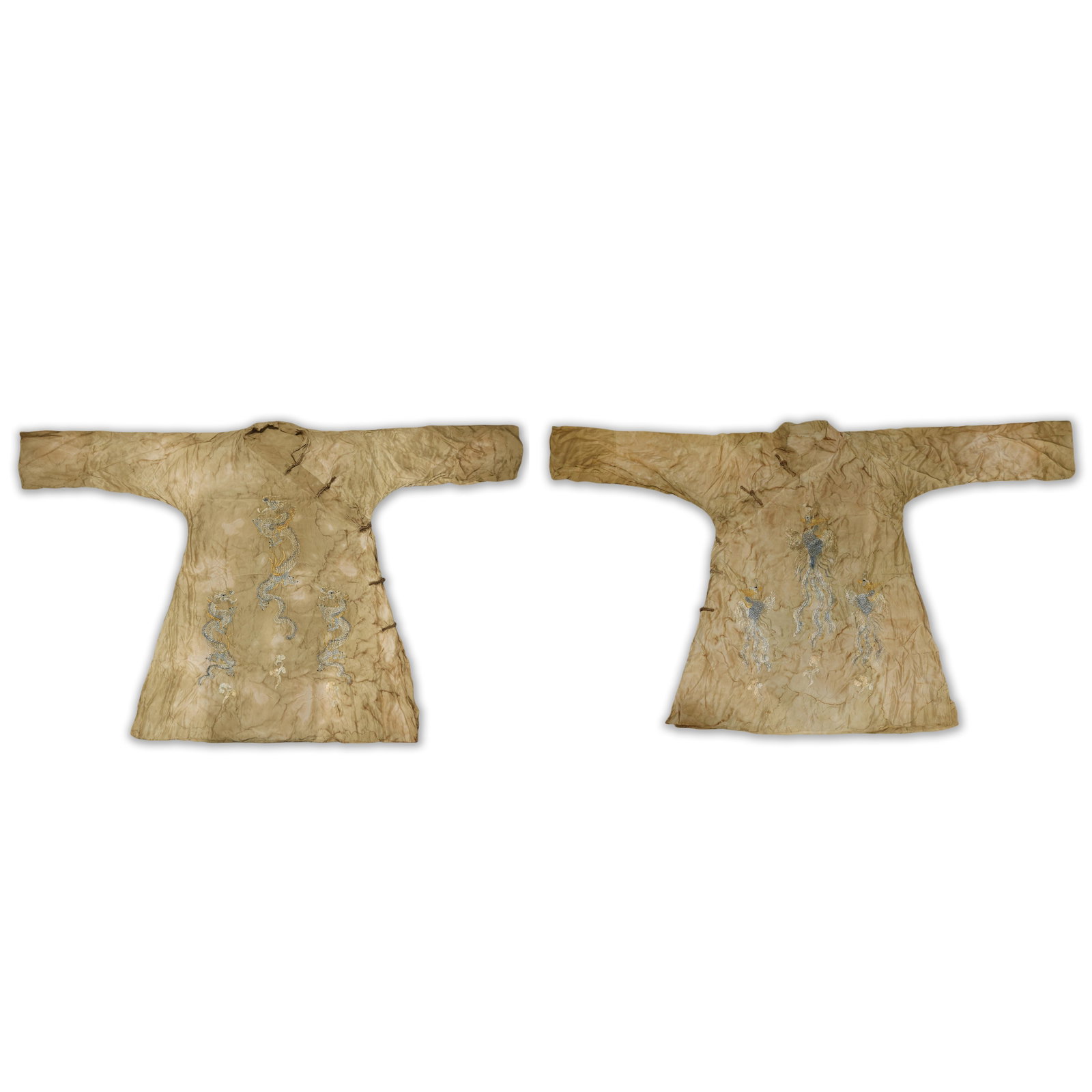 Liao and Jin dynasties embroidered dragon and phoenix robe: H 160cm W 155cm