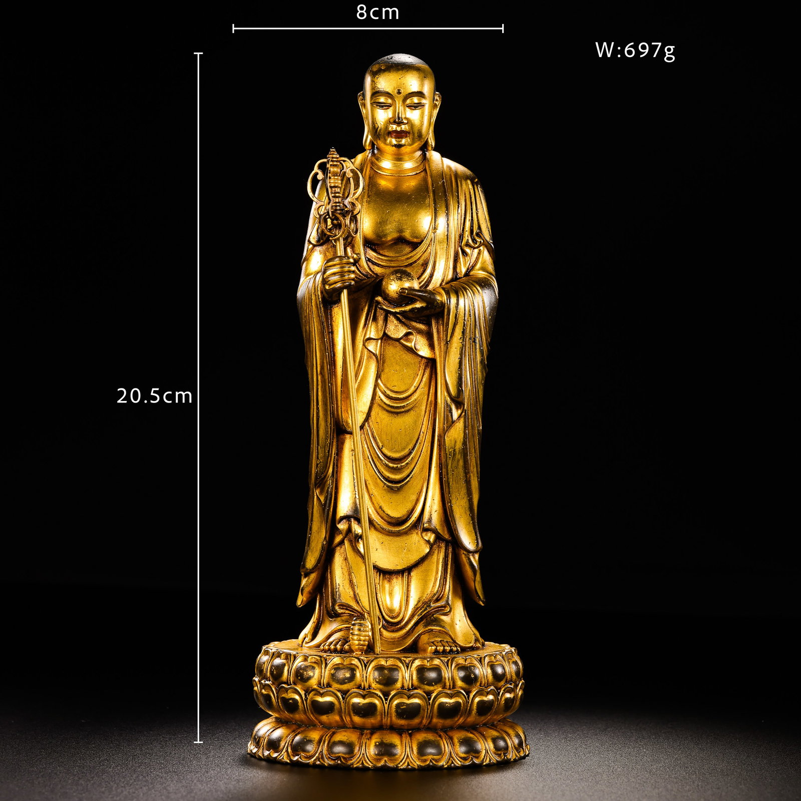 King Bodhisattva of the Qing Dynasty: H20.5 cm W 8cm Weight697 g