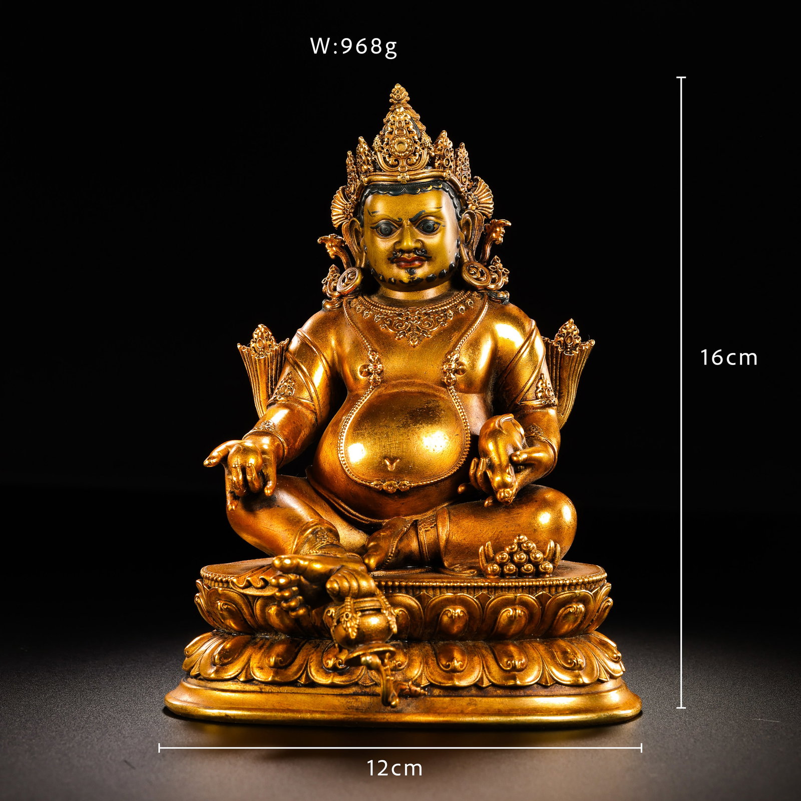 Qing dynasty bronze gilt yellow god of wealth: H16 cm W12 cm Weight 968g