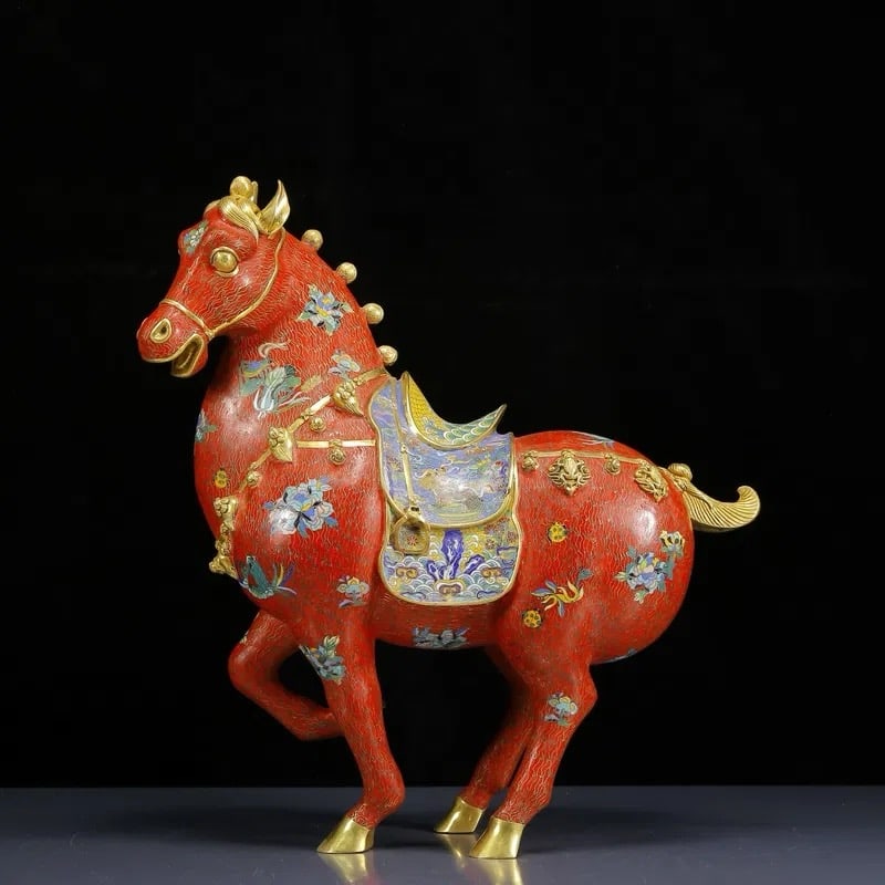 Cloisonne Enamel Tang Ma in Qing Dynasty: H44 cm W42 cm Wight118000 g