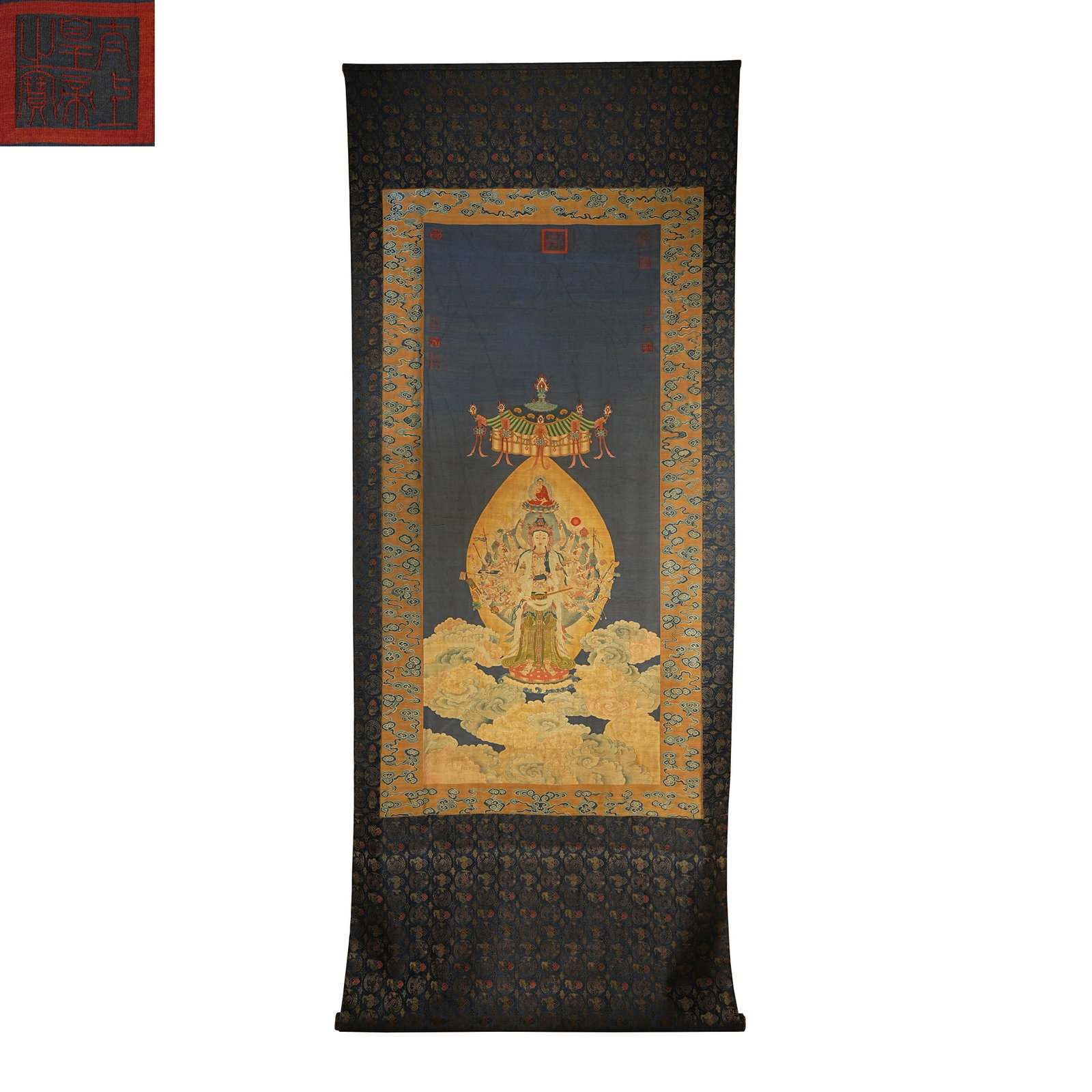 Qing Dynasty Kesi Thousand-handed Guanyin Thangka: H255cm W100cm