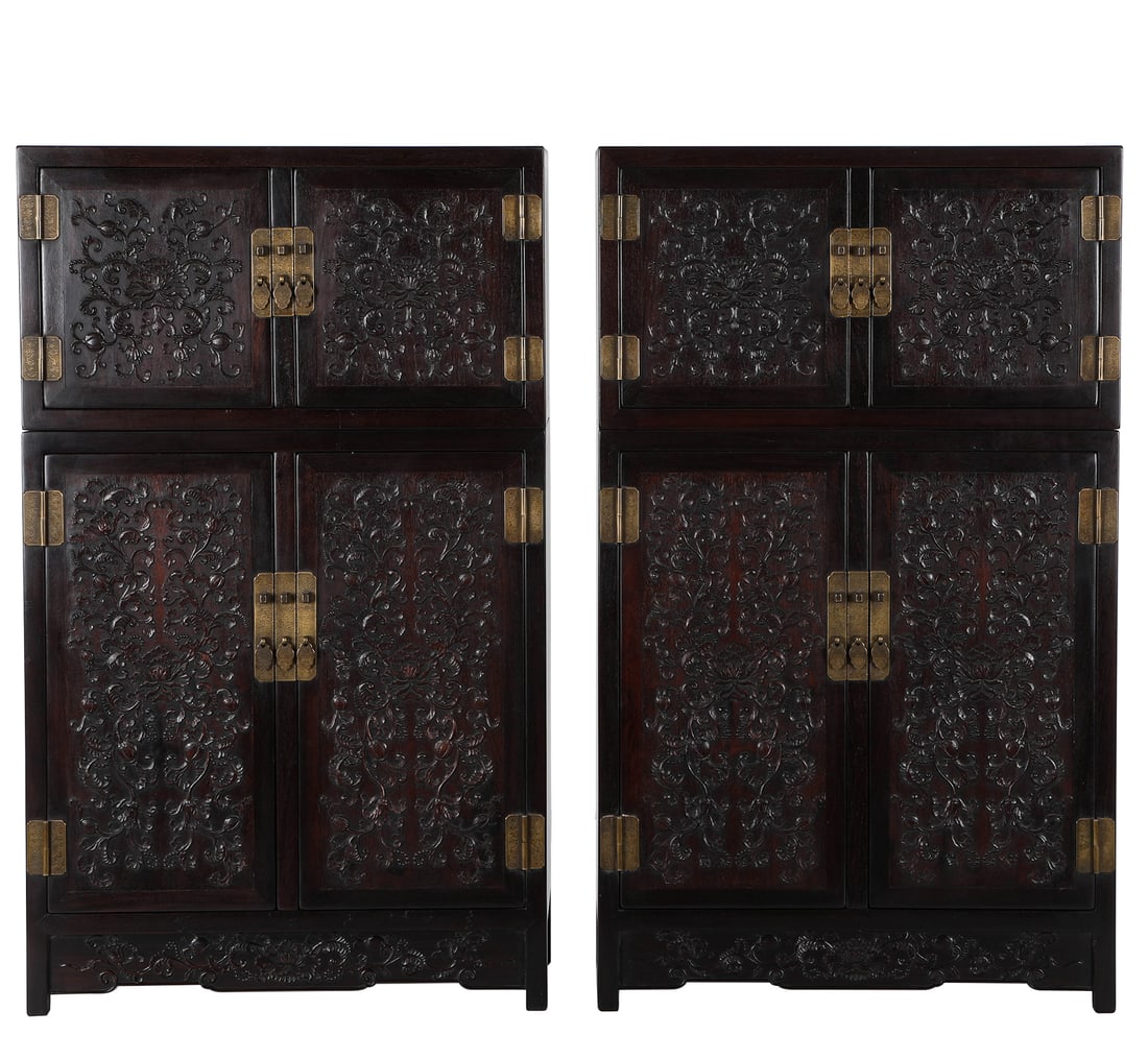 Qing Dynasty red sandalwood passion fruit top box cabinet: L48cm W20cm H80cm