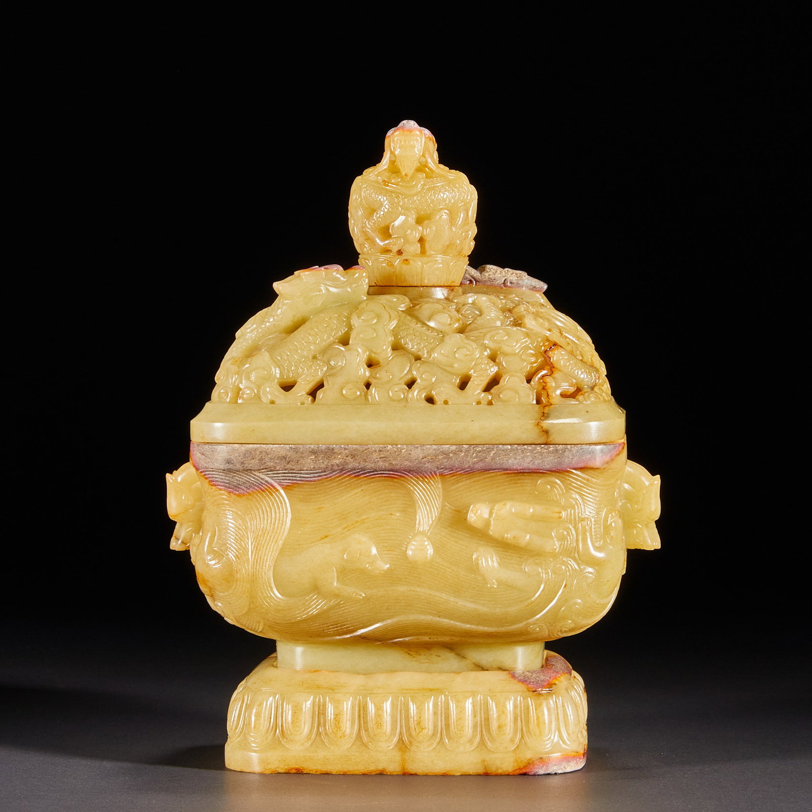 Before the Ming Dynasty, Hetian Jade Beast Head Hollow Aromatherapy: H:16cm W:12.5cm Weight:971g