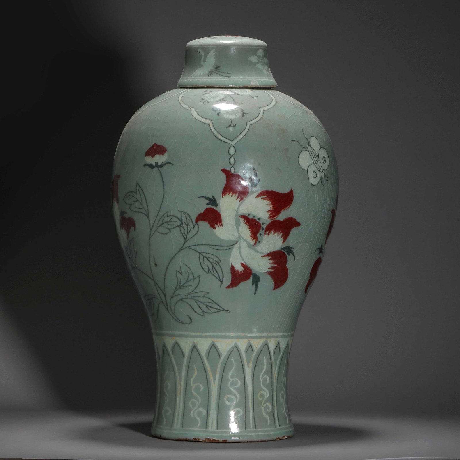 Korean Porcelain Flower Plum Bottle: H47cm W24cm