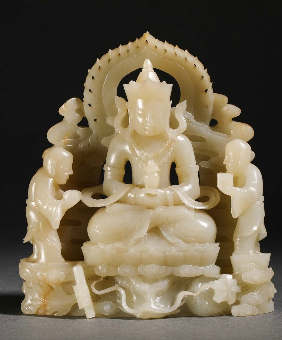Ming Dynasty Hetian Jade Buddha Statues: H15cm W13cm Wight1002g