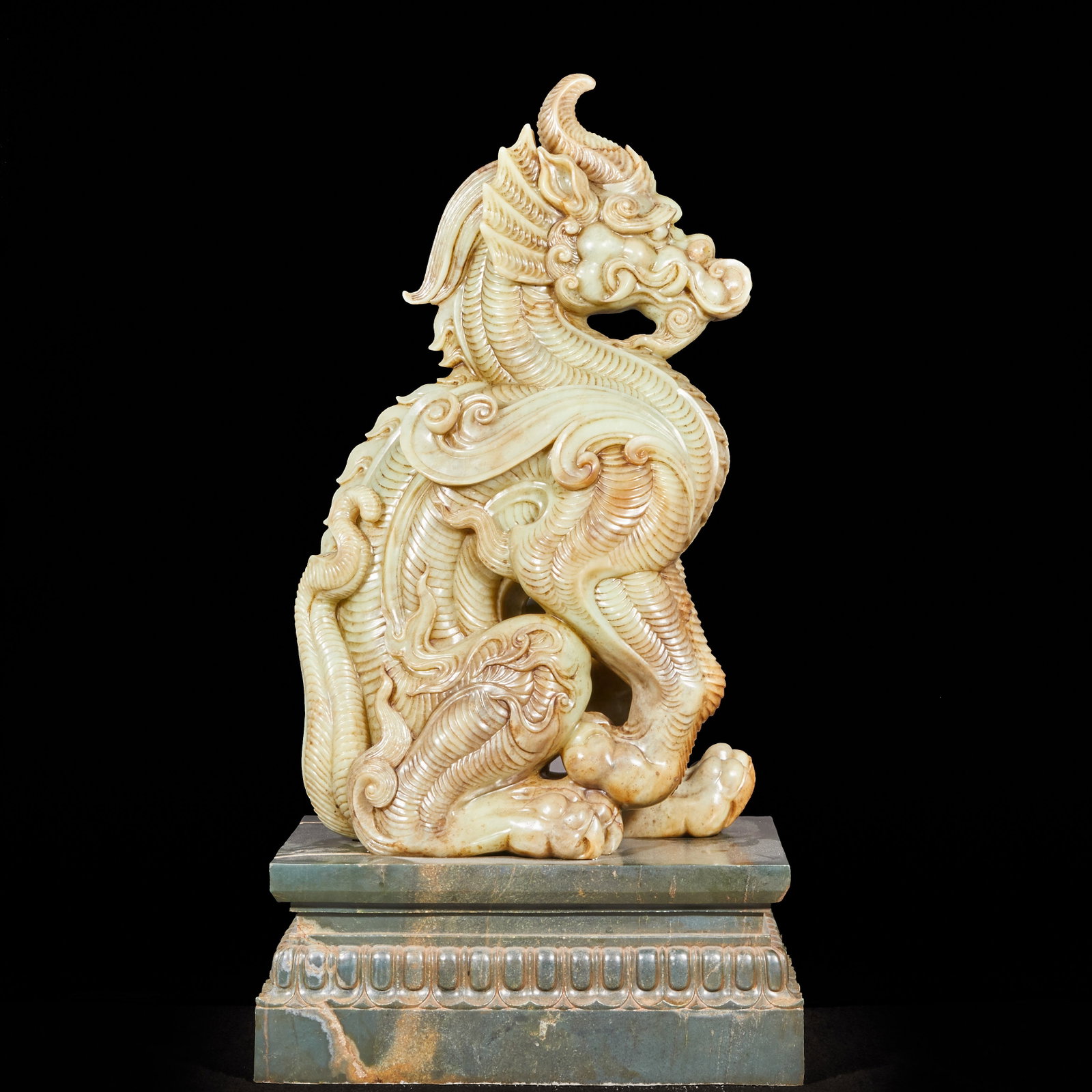 Before the Ming Dynasty, Hetian jade, Kirin, Swiss beast: H:83.5cm W:43.5cm