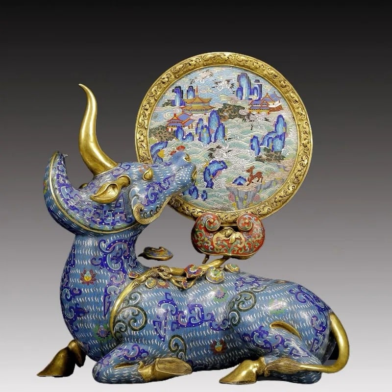 Qing dynasty cloisonne enamel rhinoceros looking at the moon: H49 cm W43 cm Wight460000 g