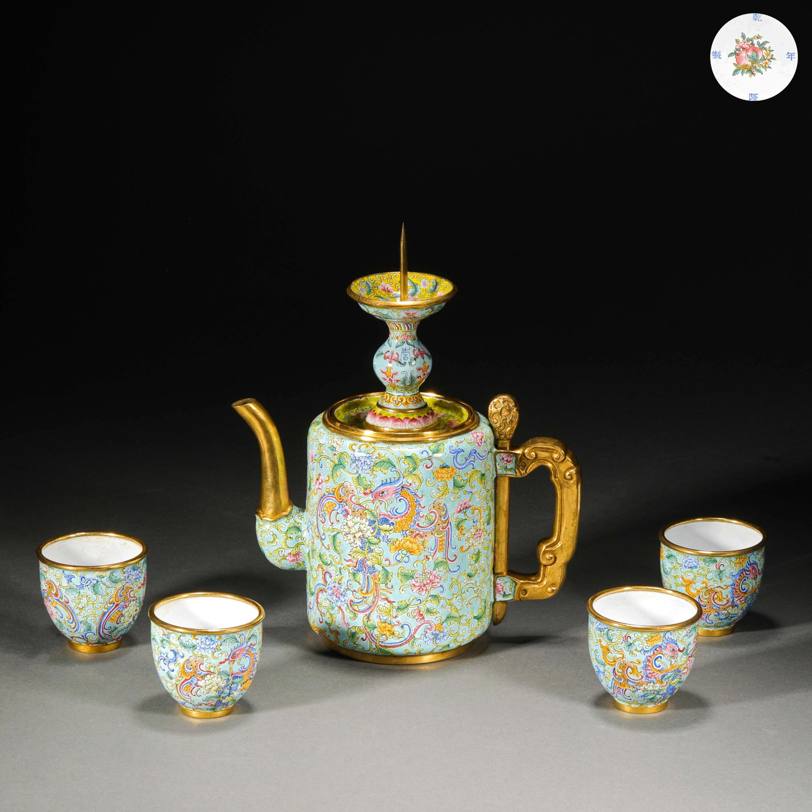 Qing Dynasty painting enamel phoenix pattern holding pot: H22cm W17cm Weight1101g