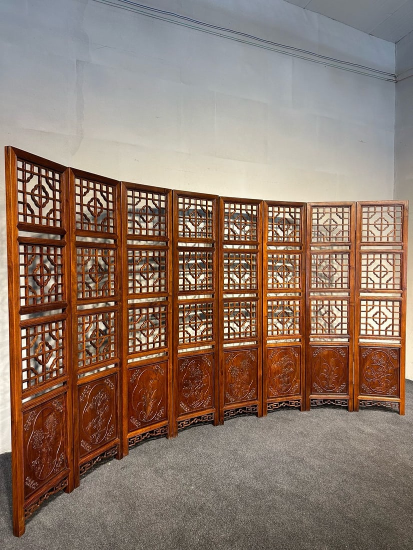 Huanghua pear, plum, orchid, bamboo and chrysanthemum in Qing Dynasty Eight screens: H200 cm W 360cm