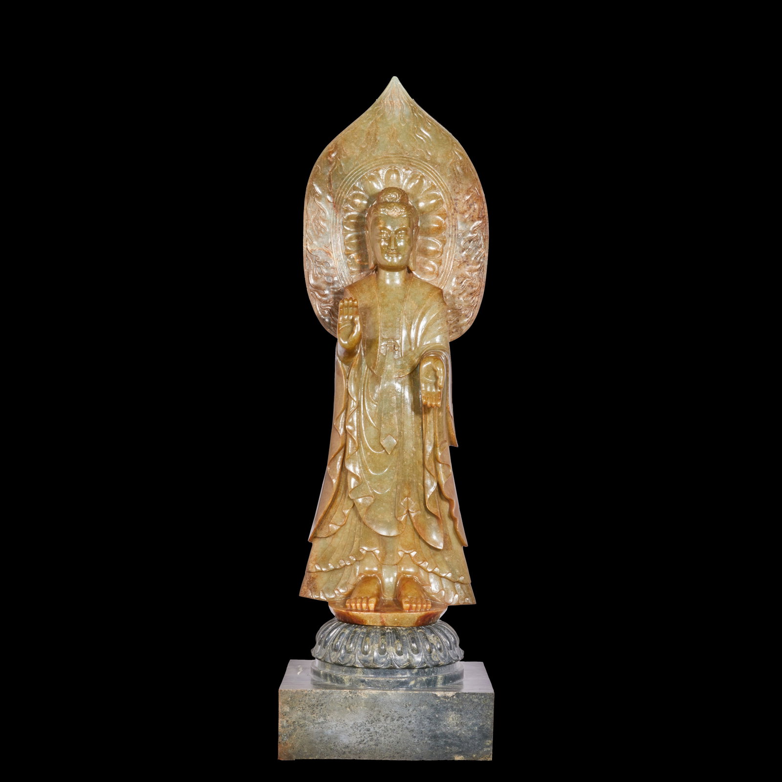 Hetian Jade Buddha Standing Statues Before Ming Dynasty: H:111cm W:34cm