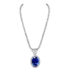 18kt White Gold 43.74ct. Oval, Round cut Diamond & 94.84ct Sapphire Necklace