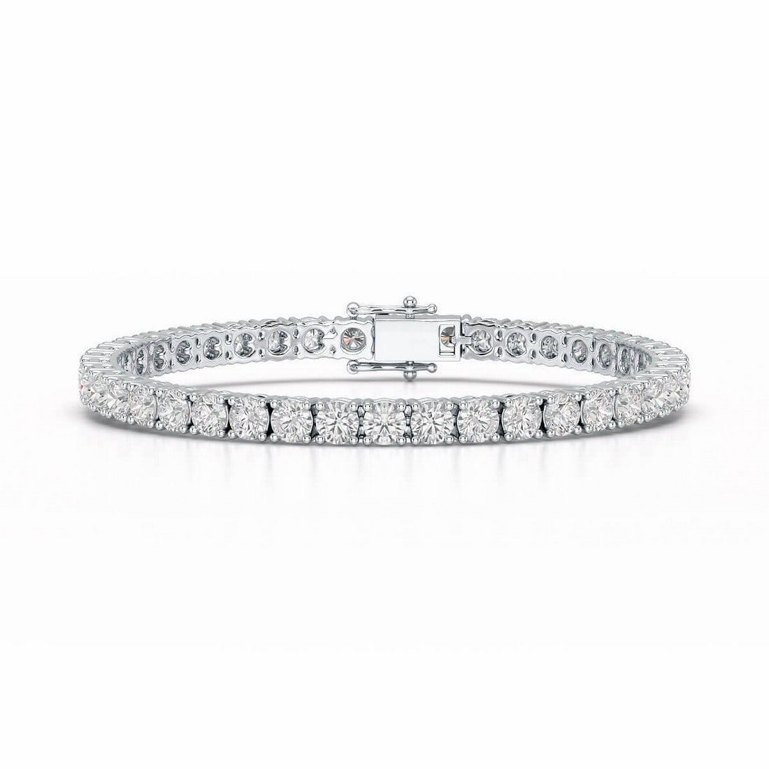 18kt White Gold 6.84ct. Round cut Diamond Bracelet: Gold Content: 18kt White Gold Gold weight (gm): 8.65 Shape of Lab Diamonds: Round Number of Lab Diamonds: 51 Lab Diamond Carat Range: 0.13 - 0.14 Lab Diamond Color Range: D - F Lab Diamond Clarit