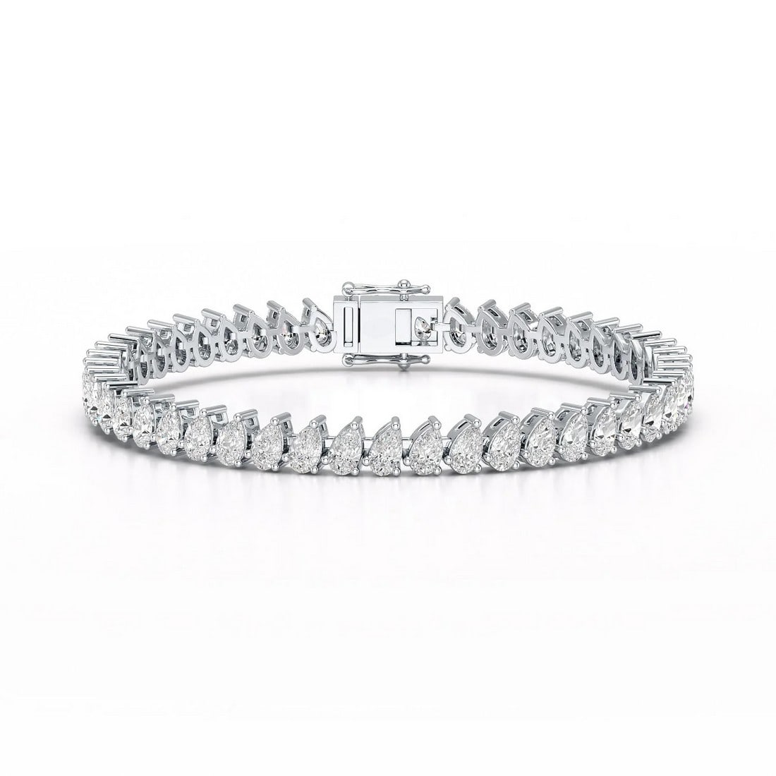 18kt White Gold 6.07ct. Pear cut Diamond Bracelet: Gold Content: 18kt White Gold Gold weight (gm): 7.99 Shape of Lab Diamonds: Pear Number of Lab Diamonds: 57 Lab Diamond Carat Range: 0.10 - 0.11 Lab Diamond Color Range: D - F Lab Diamond Clarity