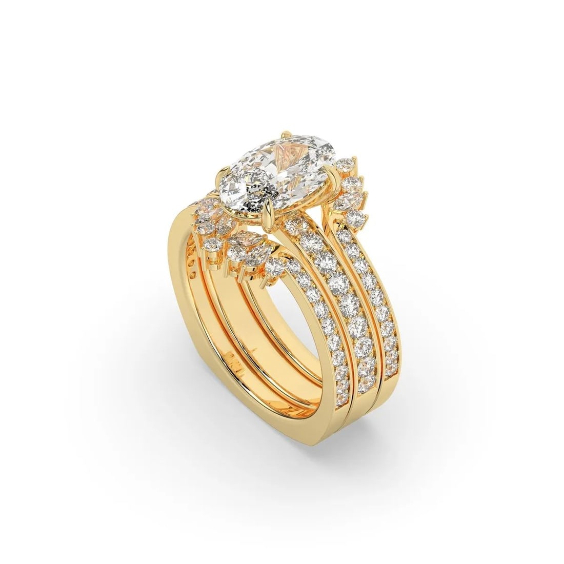 14kt Yellow Gold 3.5tcw Oval cut Diamonds Engagement Ring with Sunburst Contour Band Set (1 of 3)
