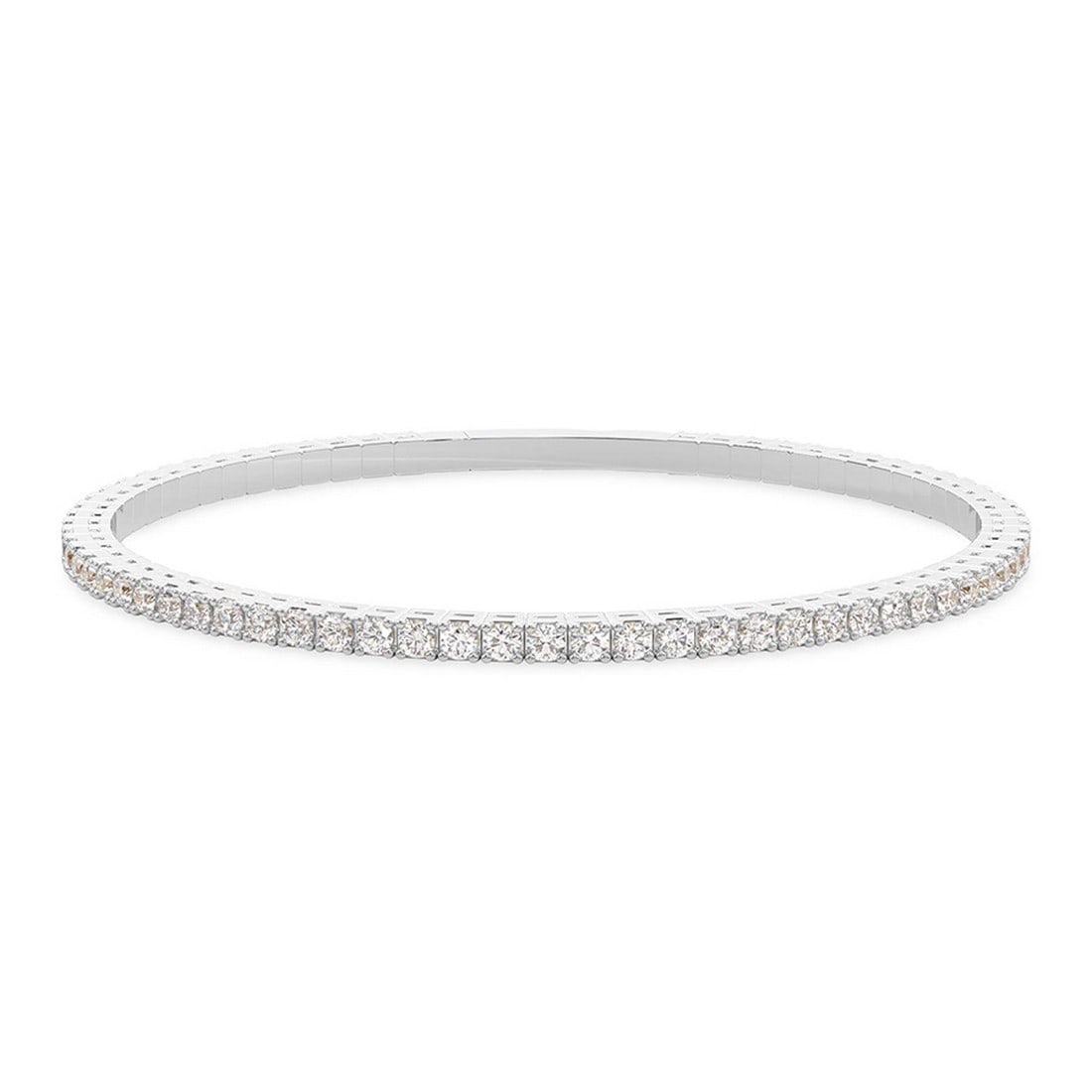 14Kt White Gold 5 ct. Diamond Round Flexi Tennis Bangle: Click here to view HD 360 Spinning Image Gold Content: 14Kt White Gold Size: 6.75 Main Gemstone: Lab Grow