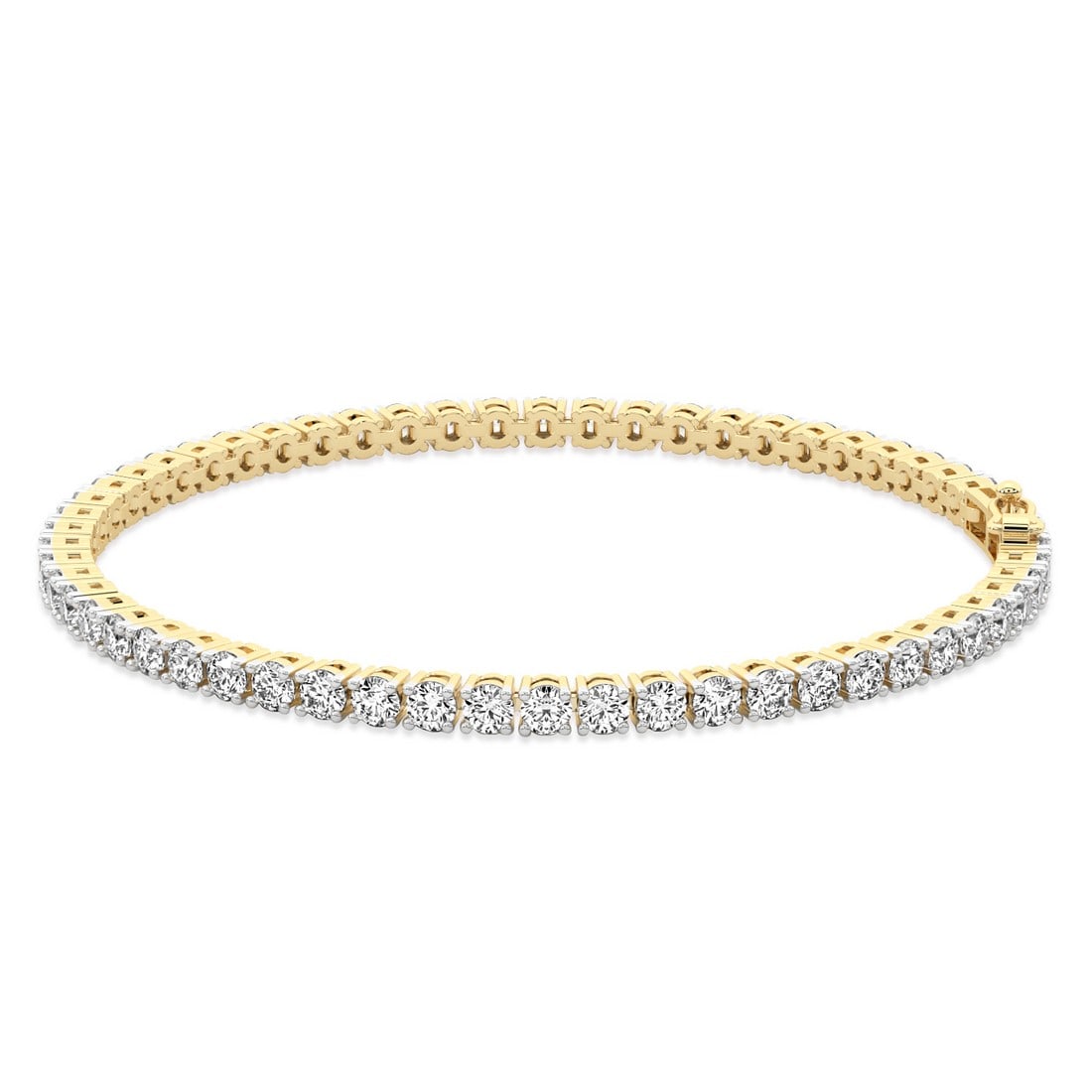 14Kt Yellow Gold 12 ct. Diamond Round Tennis Bracelet: Click here to view HD 360 Spinning Image Gold Content: 14Kt Yellow Gold Size: 7 Main Gemstone: Lab Grown Diamon