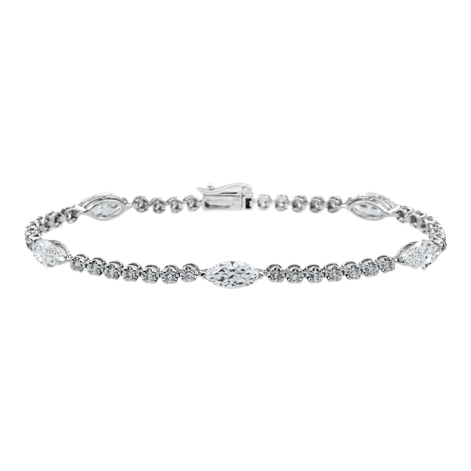 14kt White Gold 3.72tcw Round & Marquise Diamond Bracelet (1 of 4)