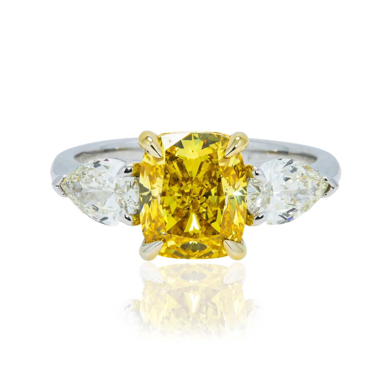 Platinum 3.75tcw Fancy Vivid Yellow Cushion Cut Diamond Accent Ring (1 of 5)