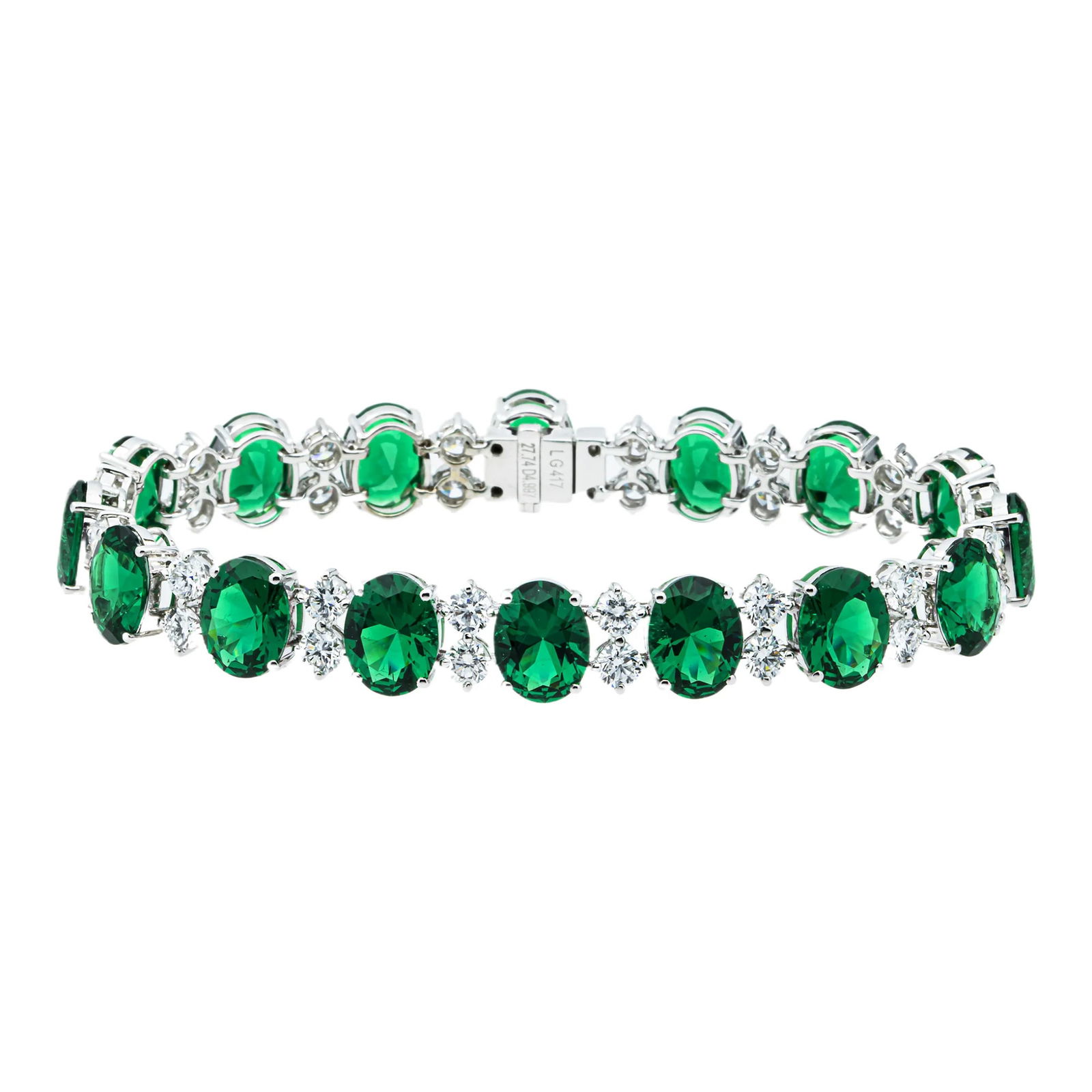 14kt White Gold 5.02tcw Green Emerald And Diamond Fancy Bracelet (1 of 5)