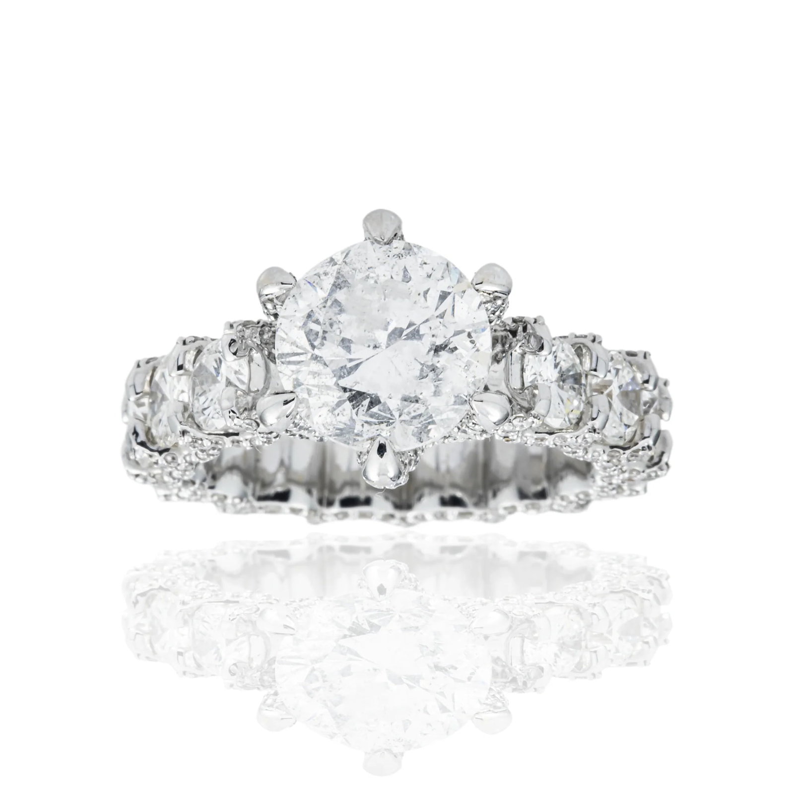 18 kt White Gold 7.3tcw Round Diamond Ring with Accented Diamond Band (1 of 5)