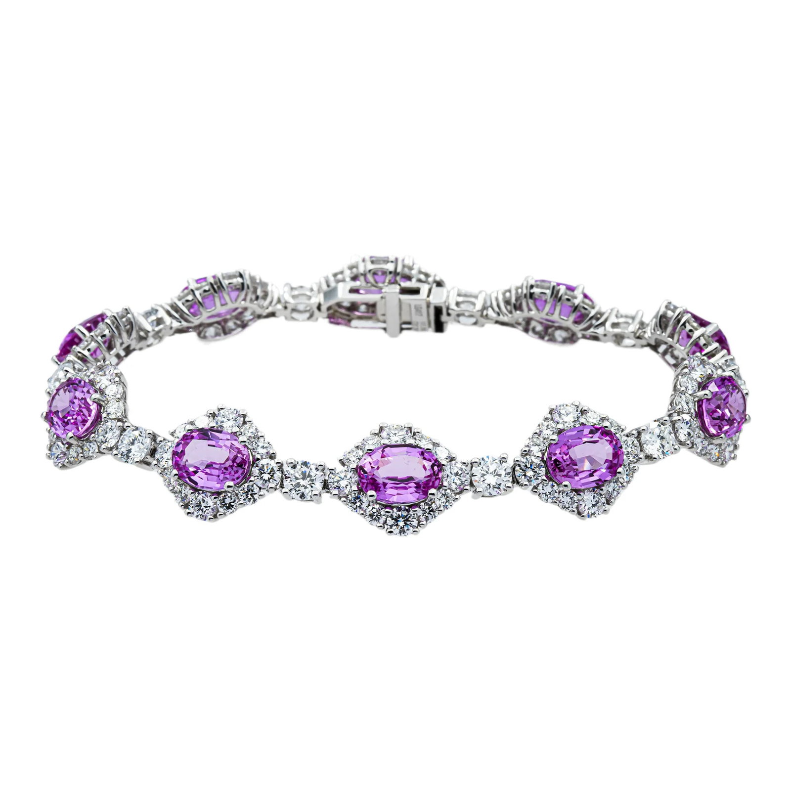 14kt White Gold 9.66tcw Amethyst And Diamond Tennis Bracelet: Gold Type: 14 kt White Gold Gold weight (gram): 15 Total Carat Weight of Lab Grown Diamonds (Approximate): 9.66 Total # of Lab Grown Diamonds: 130 Shape of Lab Grown Diamonds: Round Lab Grow