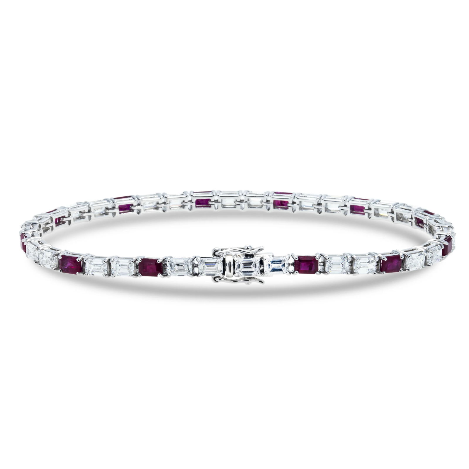 18kt White Gold 8.75tcw Emerald Cut Ruby And Diamond Tennis Bracelet (1 of 4)