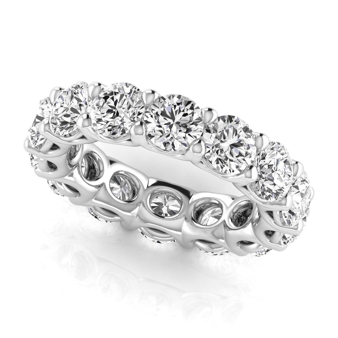 14kt White Gold 6.48 ct Round Cut Diamond Eternity Band: All Diamonds are lab grown and IGI graded, and comes with IGI certificate for each Diamond Ring Size (US) : Sizeable from 5 - 9 Diamond cut Shape: Round Diamond size and carat range: 0.40-0.42