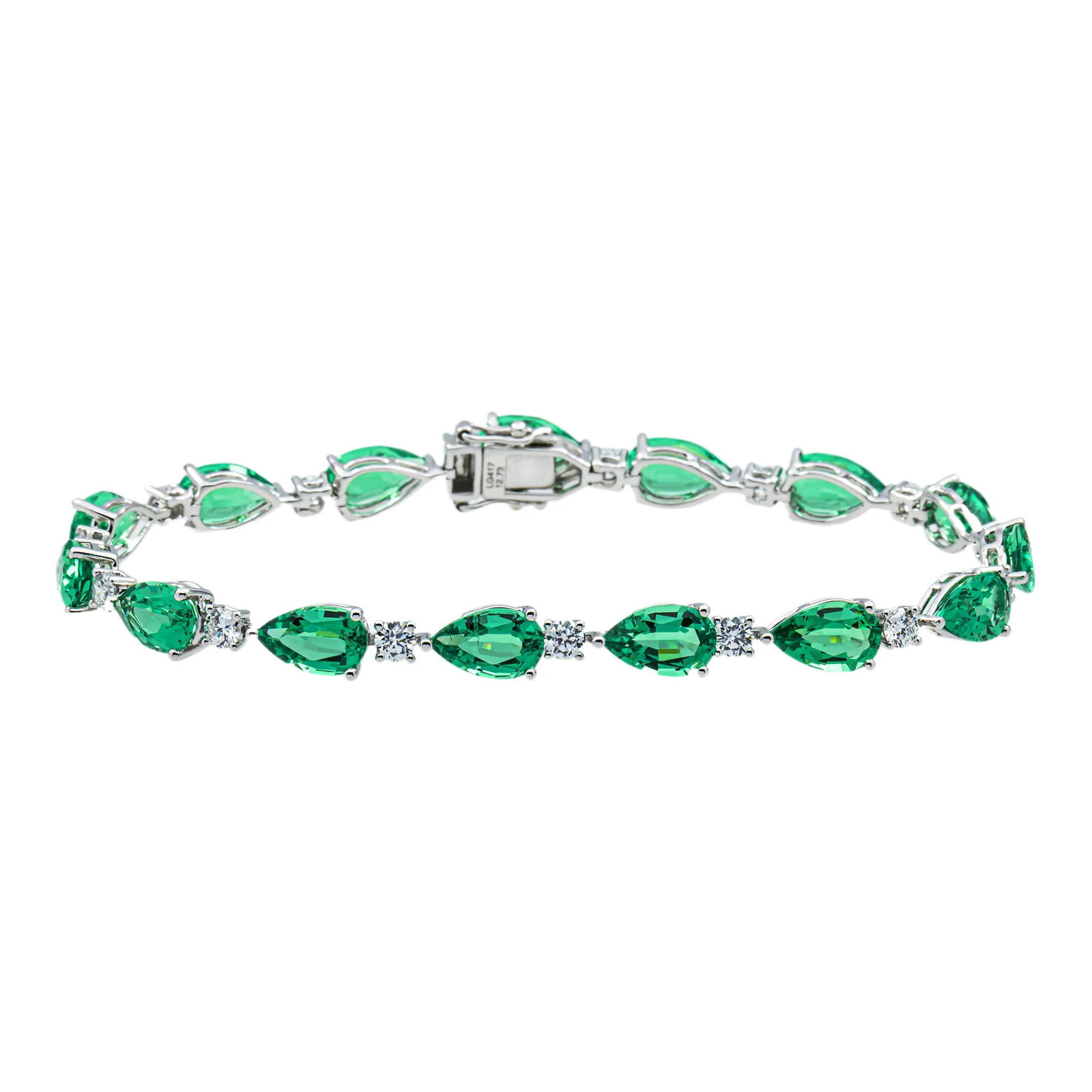 Platinum 14tcw Green Emerald And Diamond Fancy Bracelet (1 of 4)