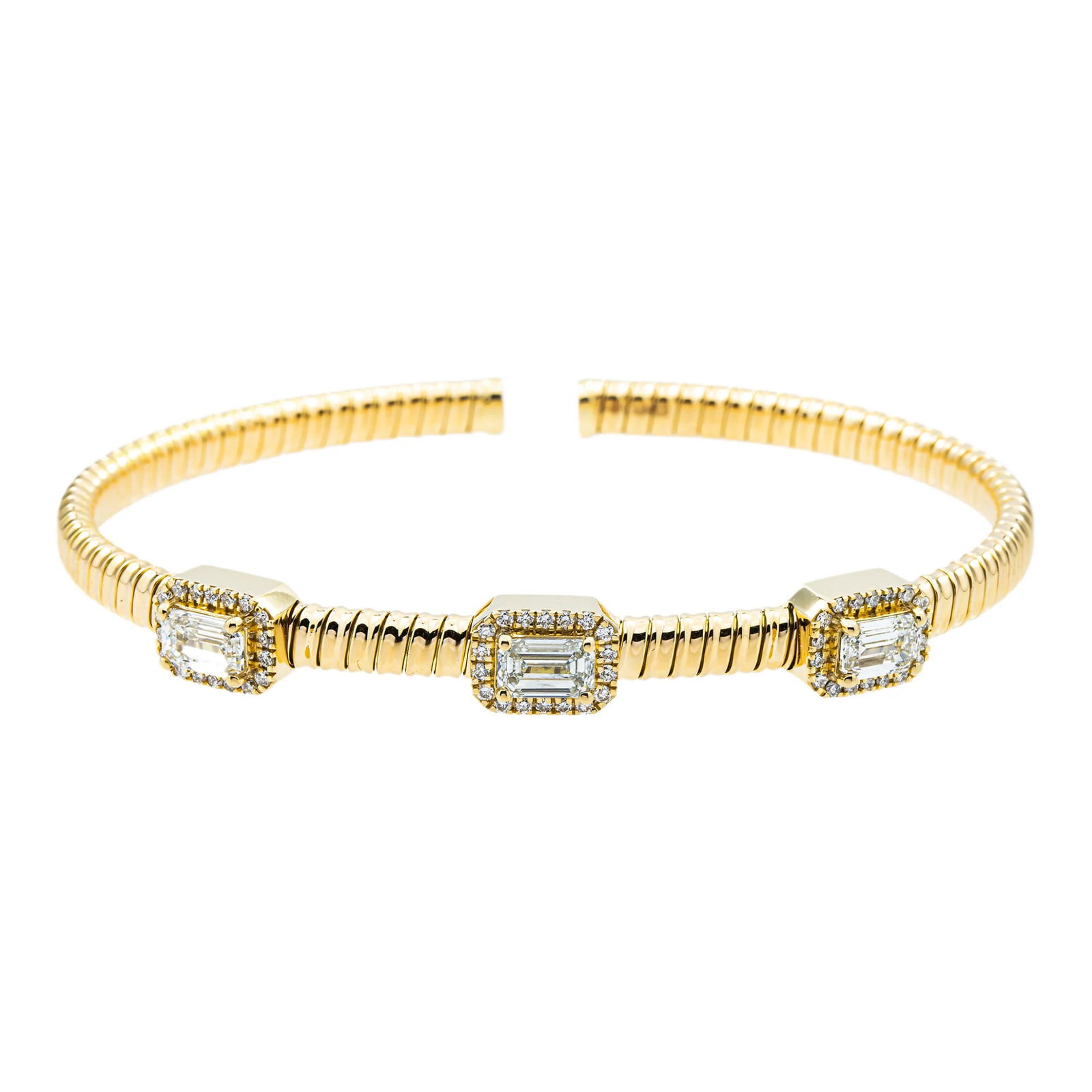 14kt Yellow Gold 1.71tcw Emerald Diamond Satellite Bangle (1 of 4)