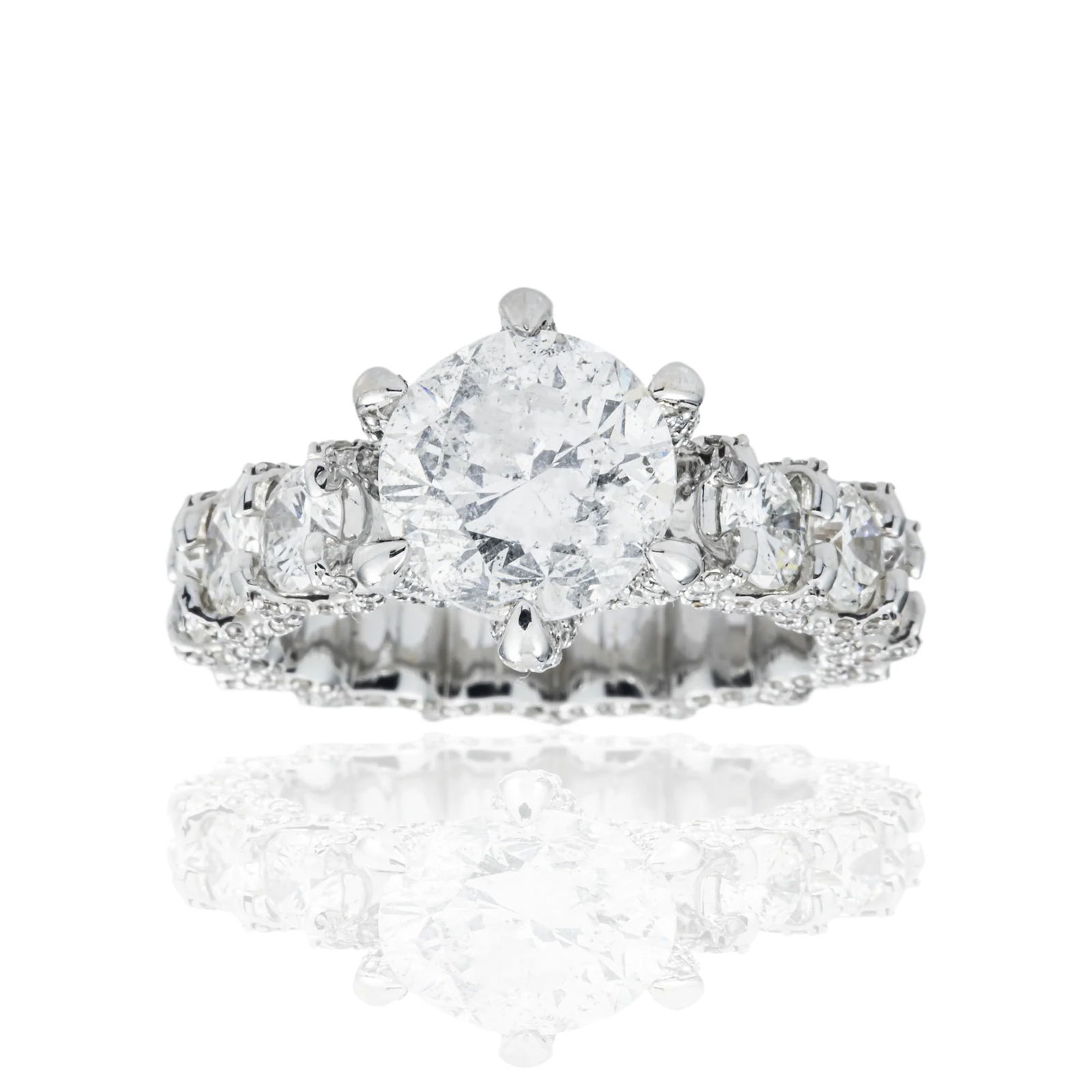 18 kt White Gold 7.3tcw Round Diamond Ring with Accented Diamond Band (1 of 5)