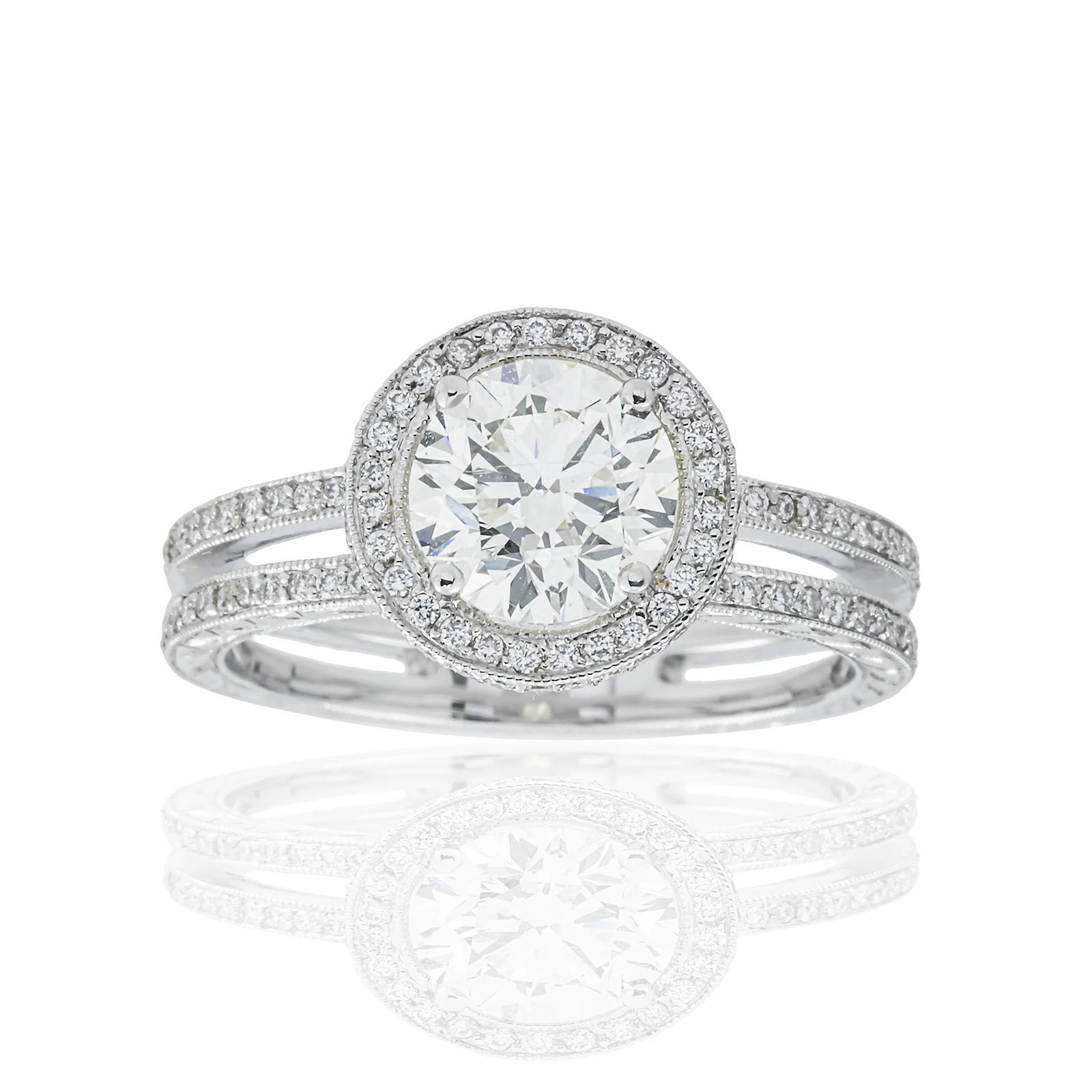 18 kt White Gold 2.1tcw Round Cut Diamond Halo Band Ring (1 of 4)