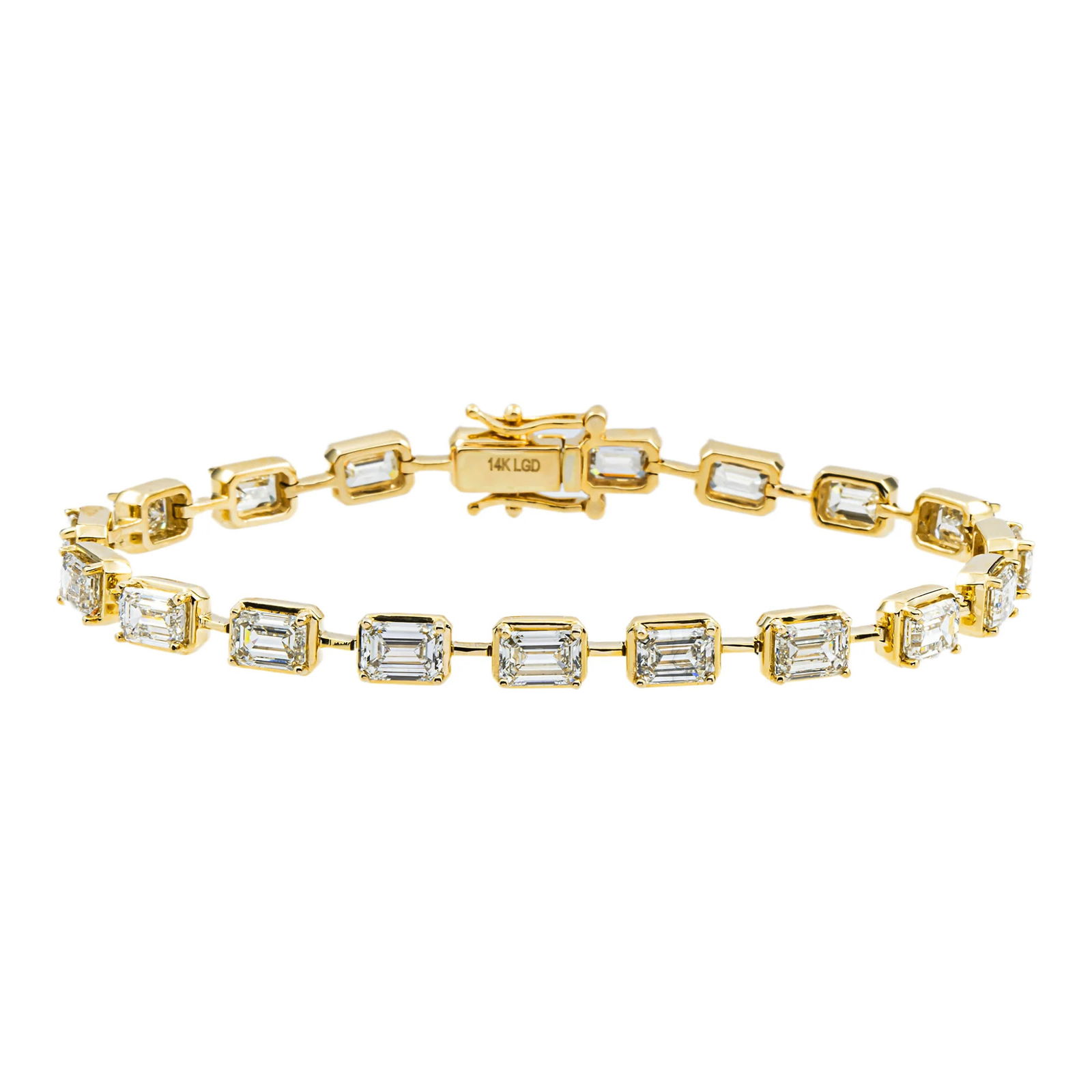 14kt Yellow Gold 10.41tcw Half Bezel Set Emerald Cut Diamond Bracelet (1 of 5)