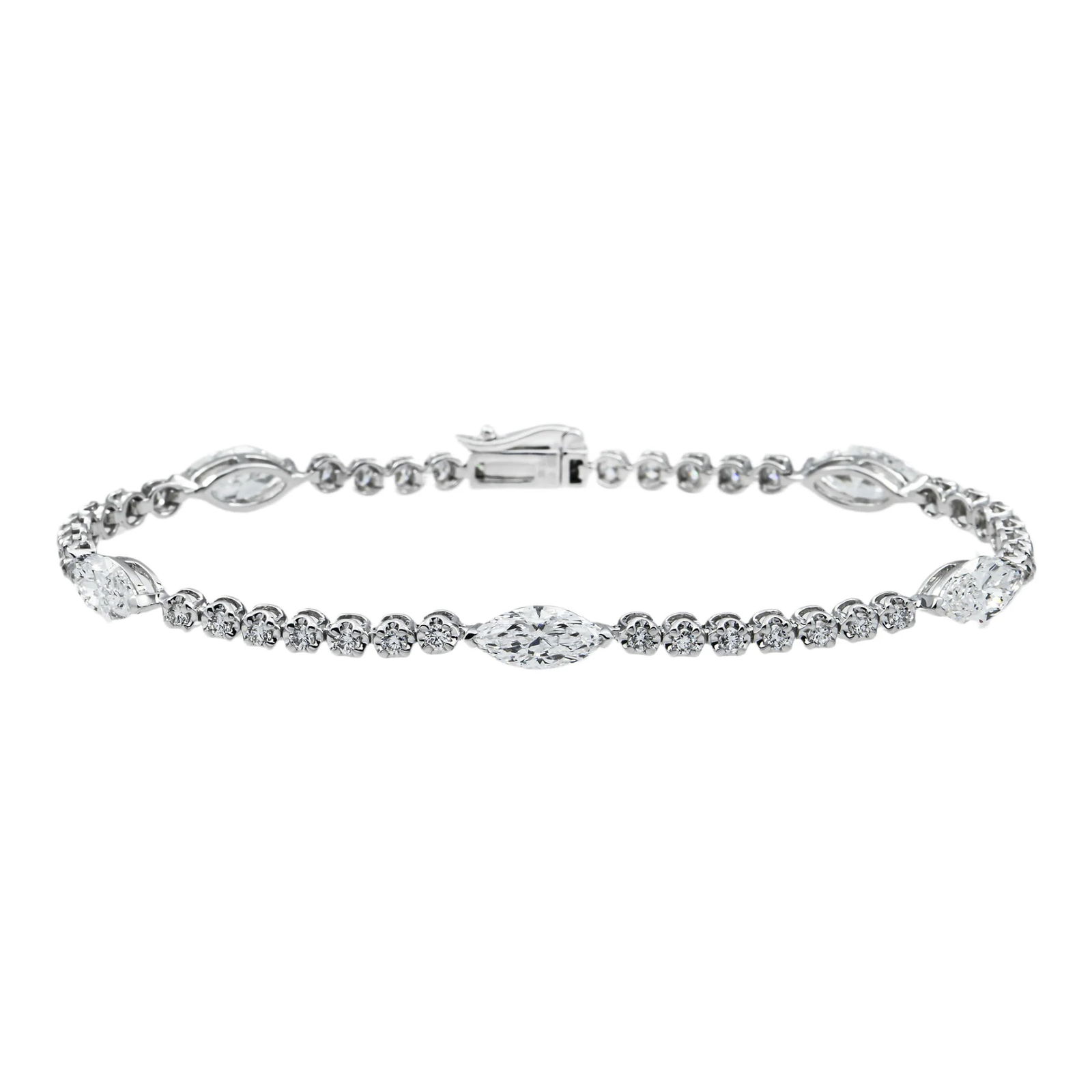 14kt White Gold 3.72tcw Round & Marquise Diamond Bracelet (1 of 4)