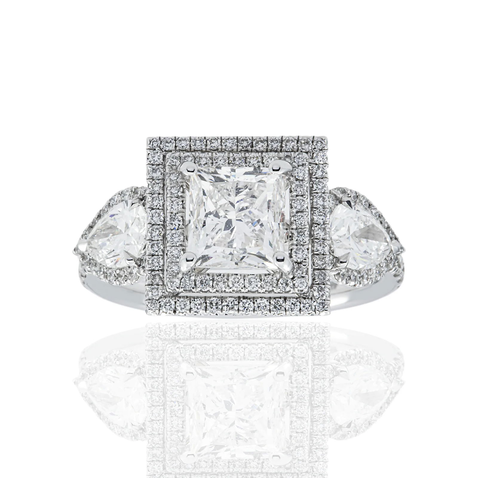 18kt White Gold 3.7tcw Princess cut Diamond with Side Diamonds And Accented Diamond Ring (1 of 5)