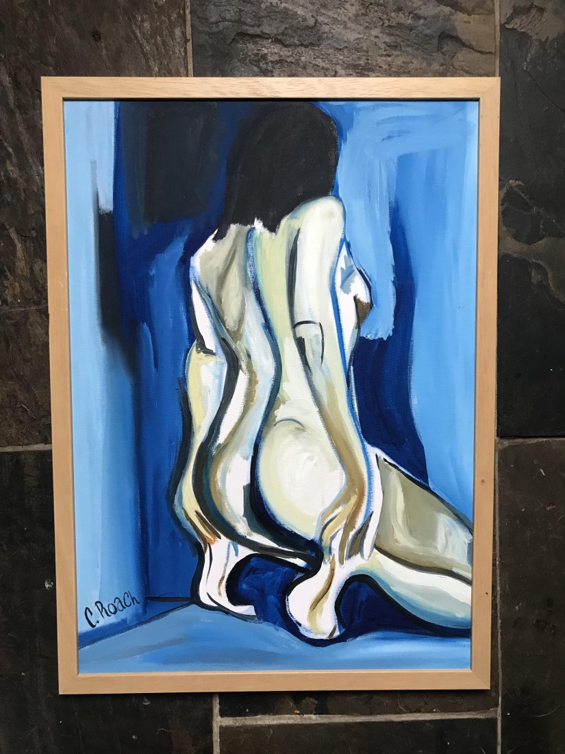 Seduce By Carly Roach Oil on Canvas 2023: Wiltshire , England 45cm x62 cm This was painted as with a series of other nudes in 2023.They are all self portraited images turned into pieces upon reflection of the mood i was in . I feel that this