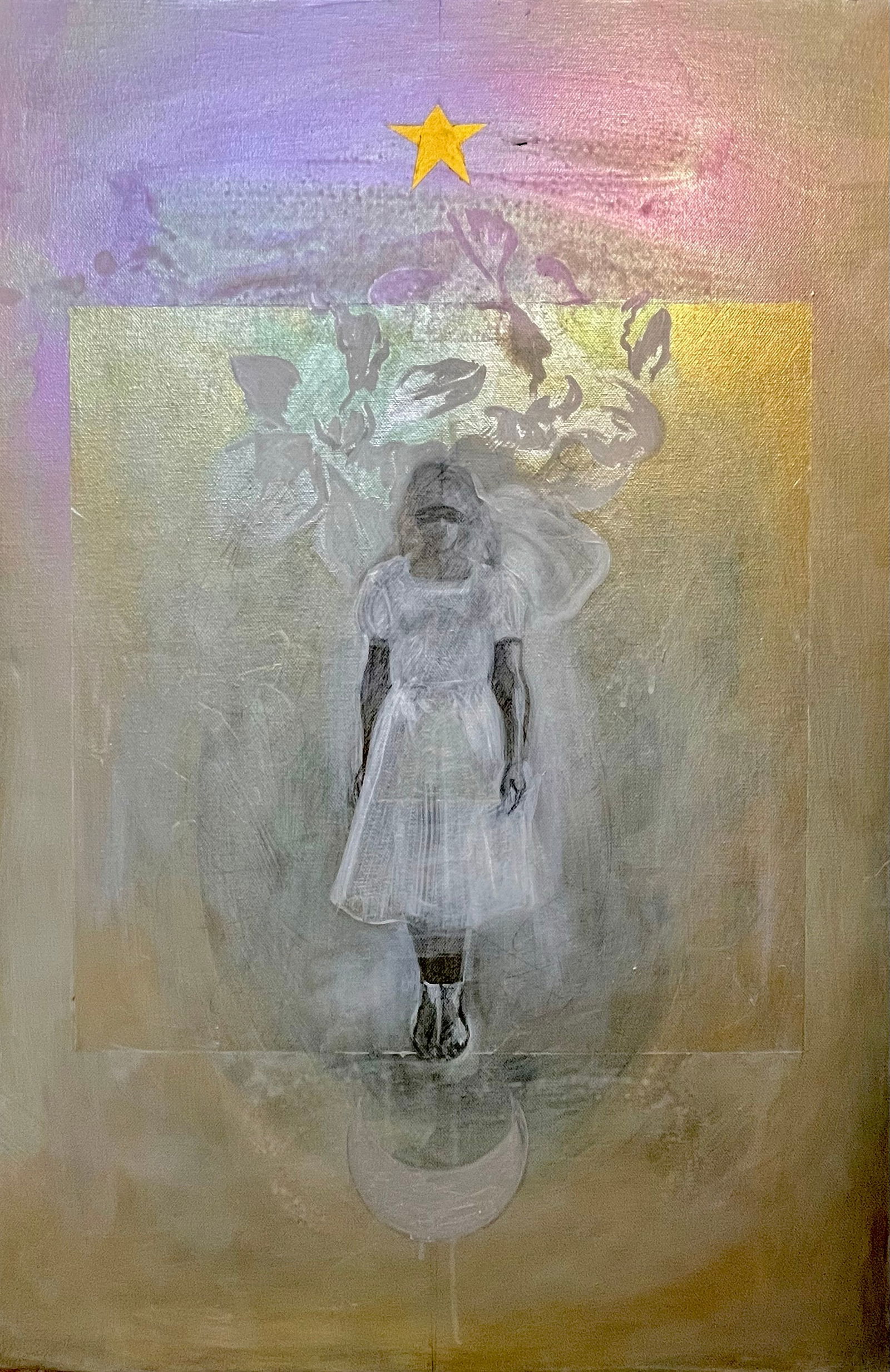 Sketches of the Moonlight Child By Rob Burton original work created in 2024 Acrylic and Pencil on: SHIPS FROM York UK Two dimensional wall artwork on canvas inspired by the ethereal and the faery/ folk tale ARTIST BIO Rob Burton is a researcher, academic, and critical artist working in the discipli