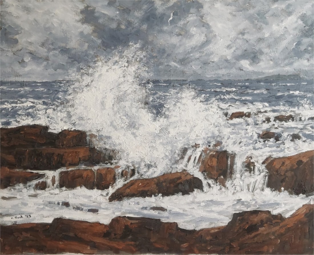 stormy seascape By colin ross jack Created in  2023 oil on canvas Artwork Signed (1 of 5)