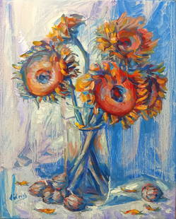Sunflowers in vase By Alex Klas Created in 2023 Oil on canvas Artwork Signed: SHIPS FROM THE ARTIST'S STUDIO IN ------ San Francisco Alex Klas,Sunflowers in vase,2023,Oil oncanvas, 20?16 inches,51?41 cm BIO Alex Klas Academician of Arts and Master of Arts.He is a multiple winne
