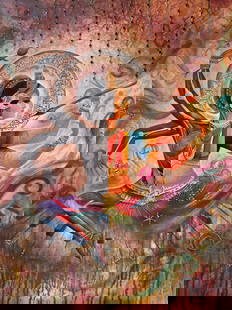 Between Flesh and Spirit By Moulika Jonnala Mixed media on canvas. Acrylic, beads, pearls, charcoal,: SHIPS FROM Middlesbrough, UK Artist Bio ---Moulika Jonnala is a visual artist whose practice explores the intersection of culture, spirituality, and emotion through painting and mixed media. Her work