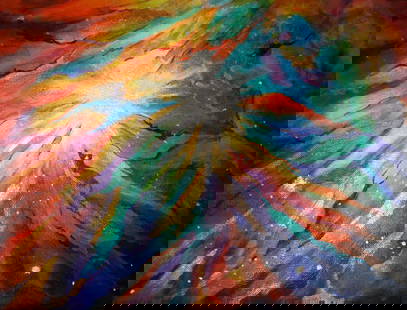 STAR BURST By LYNDA COCKSHOTT Acrylic 2020: SHIPS FROM Poulton-le-Fylde DescriptionThe heavens above are vast and spectacular, and until recently were totally unknown. Thanks to space travel and photographic images we can now see the most amazi