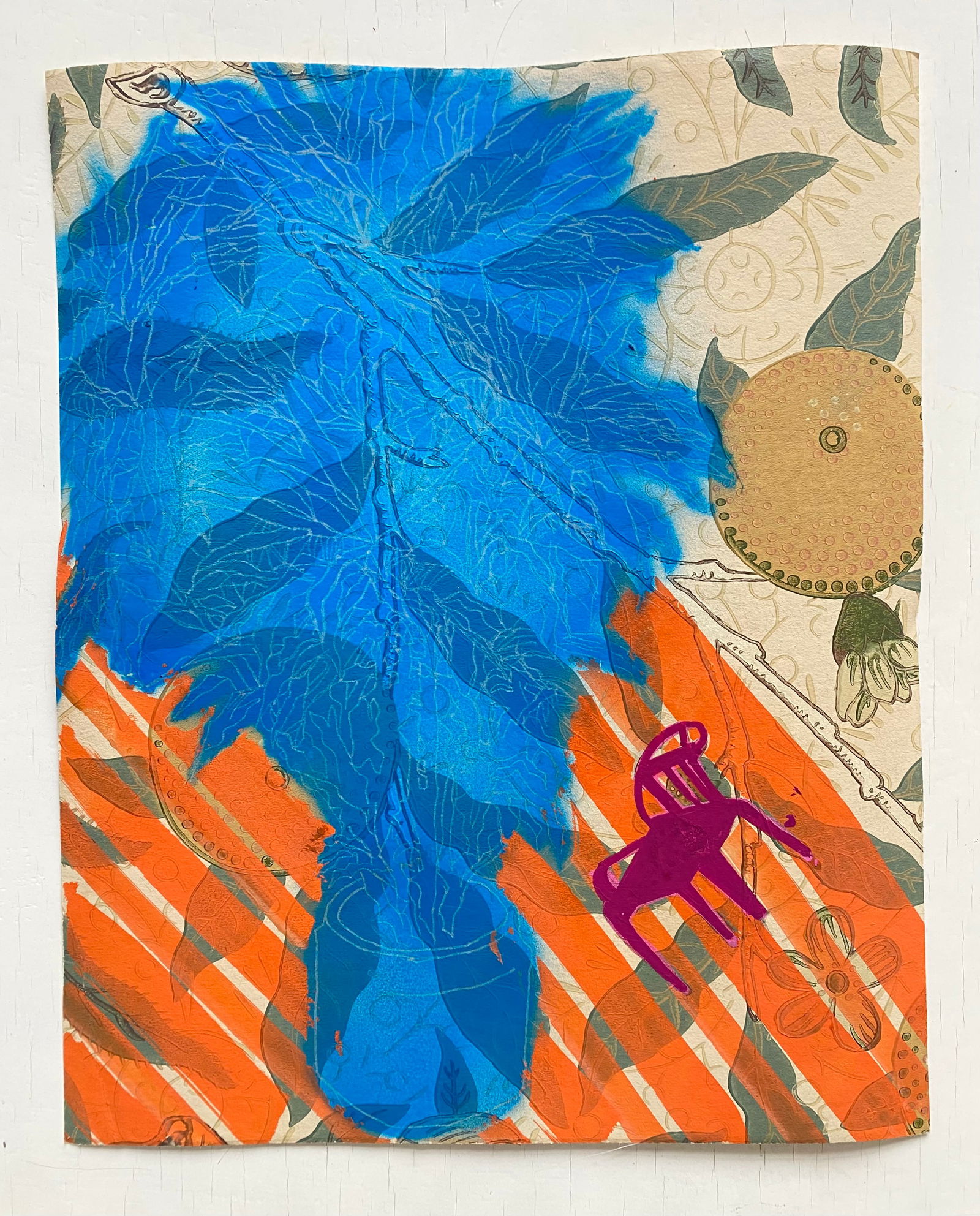 22-William Morris, Plant dark Blue, Chair By Renata Fernandez Spray paint, acrylic, coloured pencil (1 of 1)