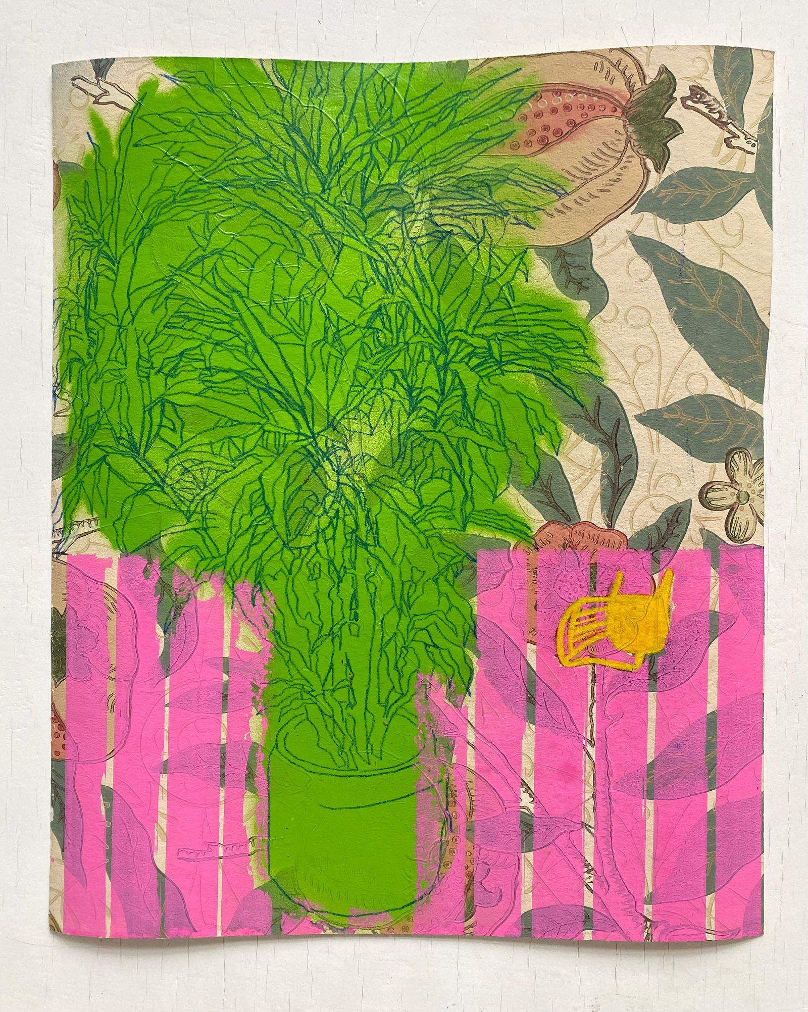 22-William Morris, Plant Green, Chair By Renata Fernandez Spray paint, acrylic, coloured pencil: SHIPS FROM London, UK This work belongs to a series that uses William Morris floral wallpaper as support, depicting monster-like tropical plants and outdoor furniture, as signifiers