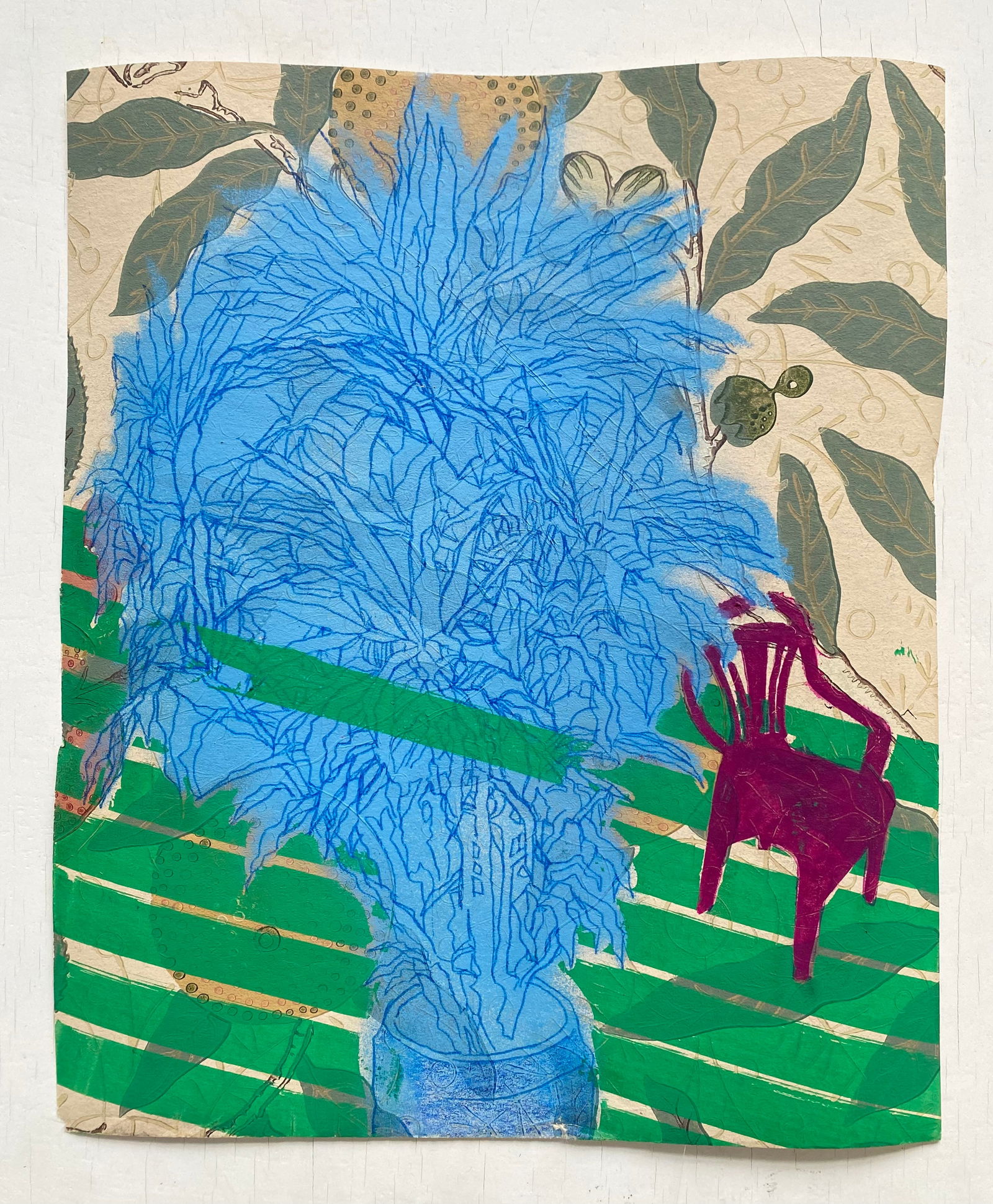 22-William Morris, Plant Blue, Chair By Renata Fernandez Spray paint, acrylic, coloured pencil 2022 (1 of 1)