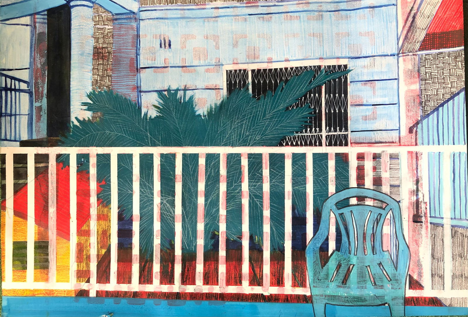 22-Westbourne Grove Palm and chair By Renata Fernandez Spray paint, acrylic, coloured pencils, (1 of 1)